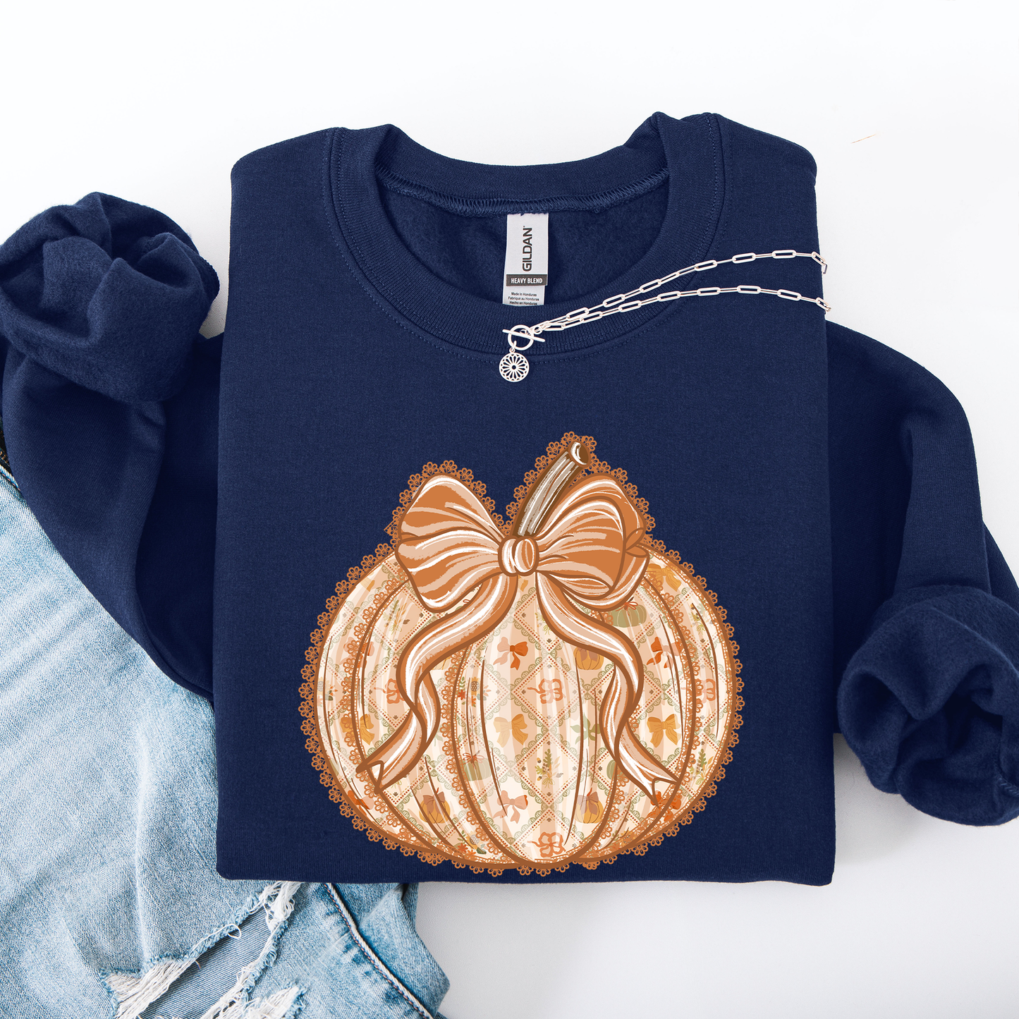 Pumpkin, Faux Lace, Coquette, Pattern, Halloween, Autumn, Fall Sweatshirt