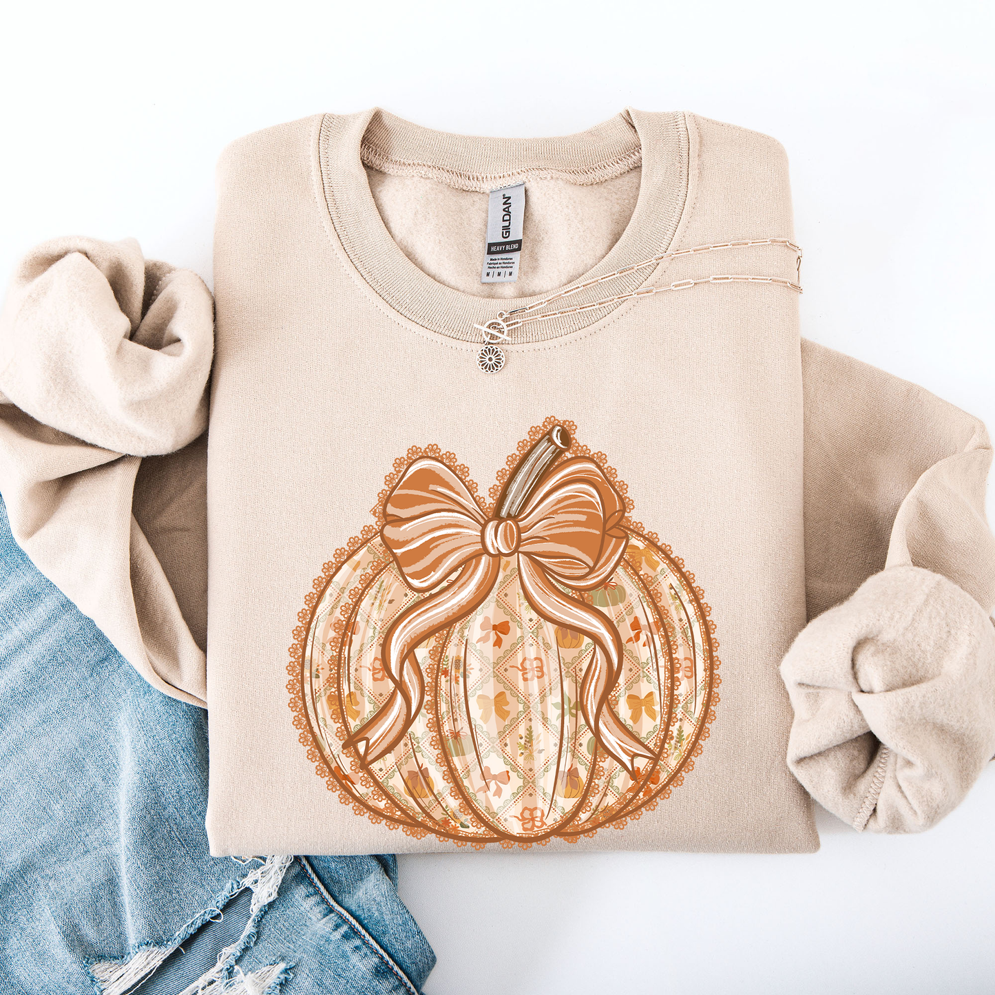 Pumpkin, Faux Lace, Coquette, Pattern, Halloween, Autumn, Fall Sweatshirt
