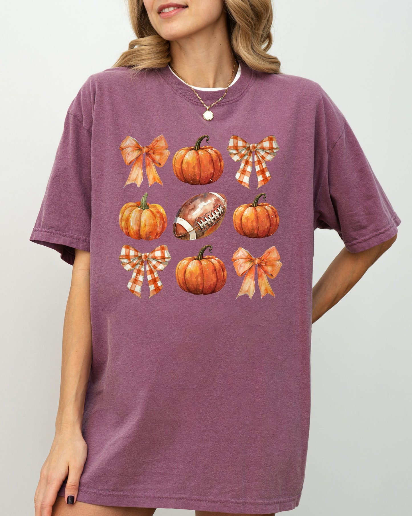 Pumpkin, Football, Bows, Ribbons, Fall, Autumn, Thanksgiving, Halloween, Sports, Touch Down, Coquette Shirt Comfort Colors T-Shirt