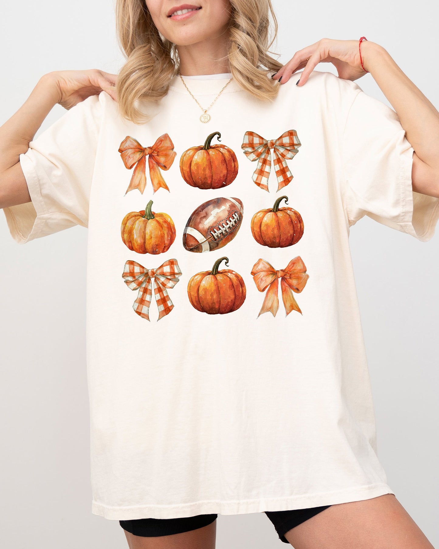 Pumpkin, Football, Bows, Ribbons, Fall, Autumn, Thanksgiving, Halloween, Sports, Touch Down, Coquette Shirt Comfort Colors T-Shirt