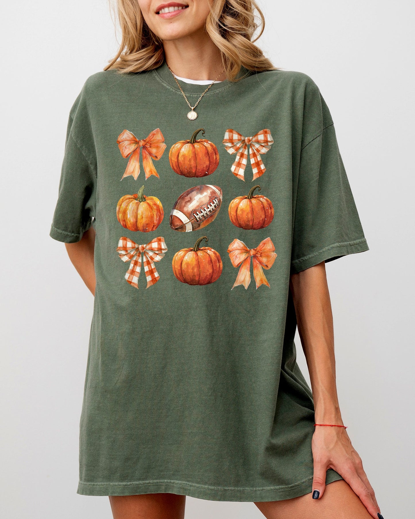 Pumpkin, Football, Bows, Ribbons, Fall, Autumn, Thanksgiving, Halloween, Sports, Touch Down, Coquette Shirt Comfort Colors T-Shirt