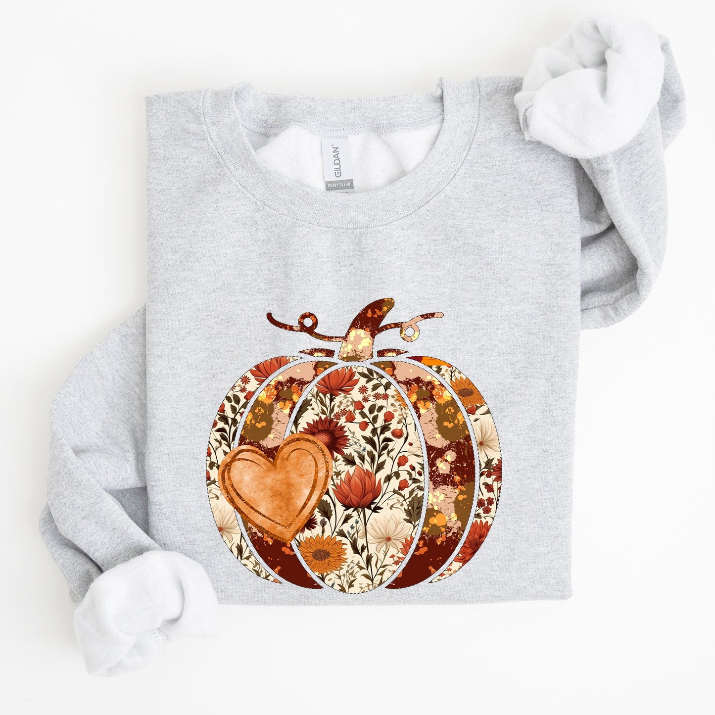 Pumpkin, Heart, Love, Thanksgiving, Fall, Autumn, Halloween, Flower, Floral Sweatshirt