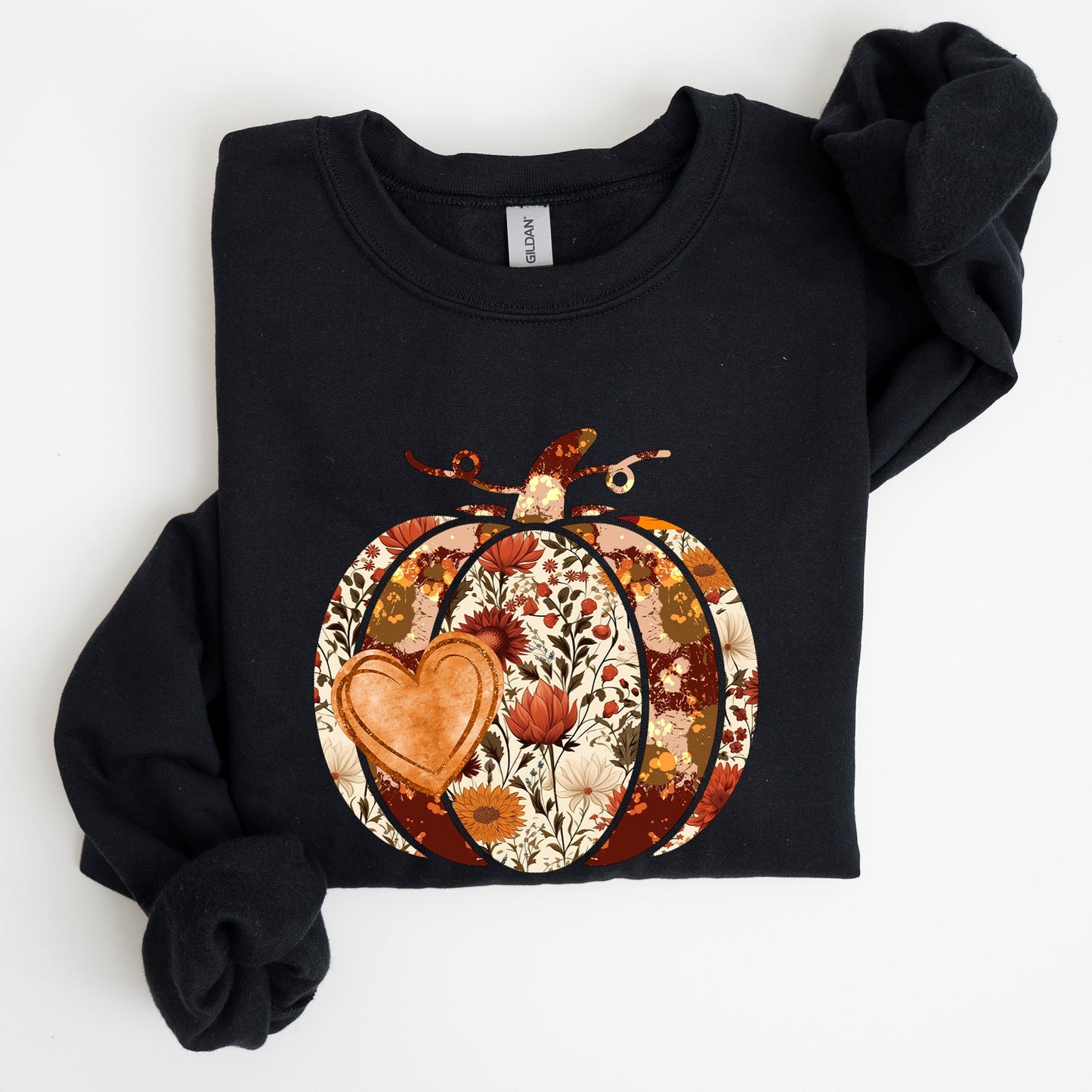 Pumpkin, Heart, Love, Thanksgiving, Fall, Autumn, Halloween, Flower, Floral Sweatshirt