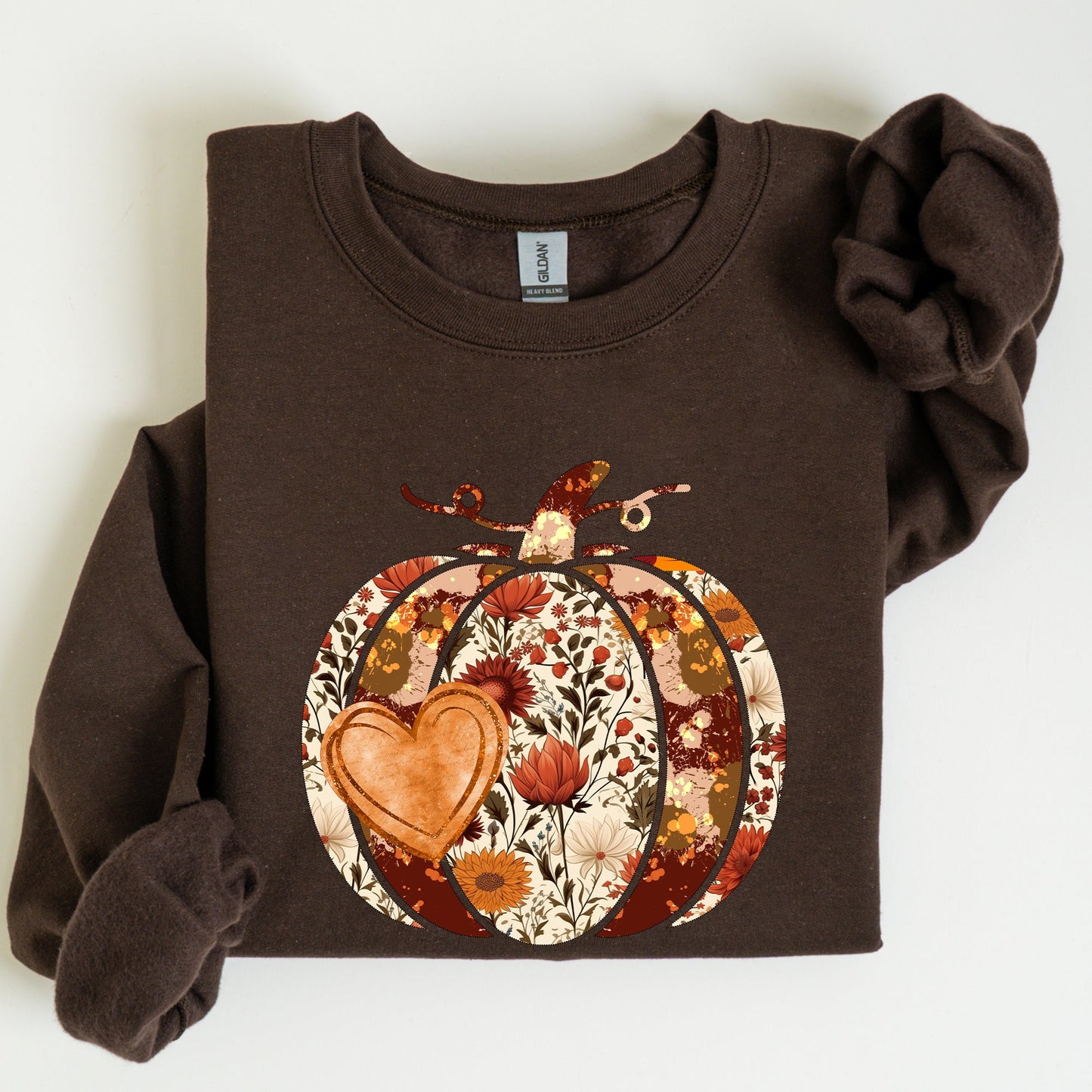 Pumpkin, Heart, Love, Thanksgiving, Fall, Autumn, Halloween, Flower, Floral Sweatshirt