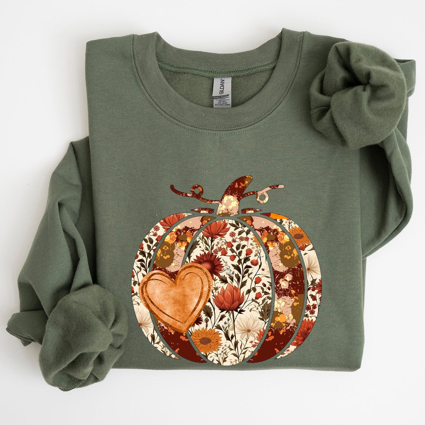 Pumpkin, Heart, Love, Thanksgiving, Fall, Autumn, Halloween, Flower, Floral Sweatshirt