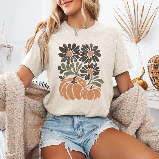 Pumpkins and Flowers, Watercolor, Halloween, Beautiful, Autumn, Fall, Tshirt