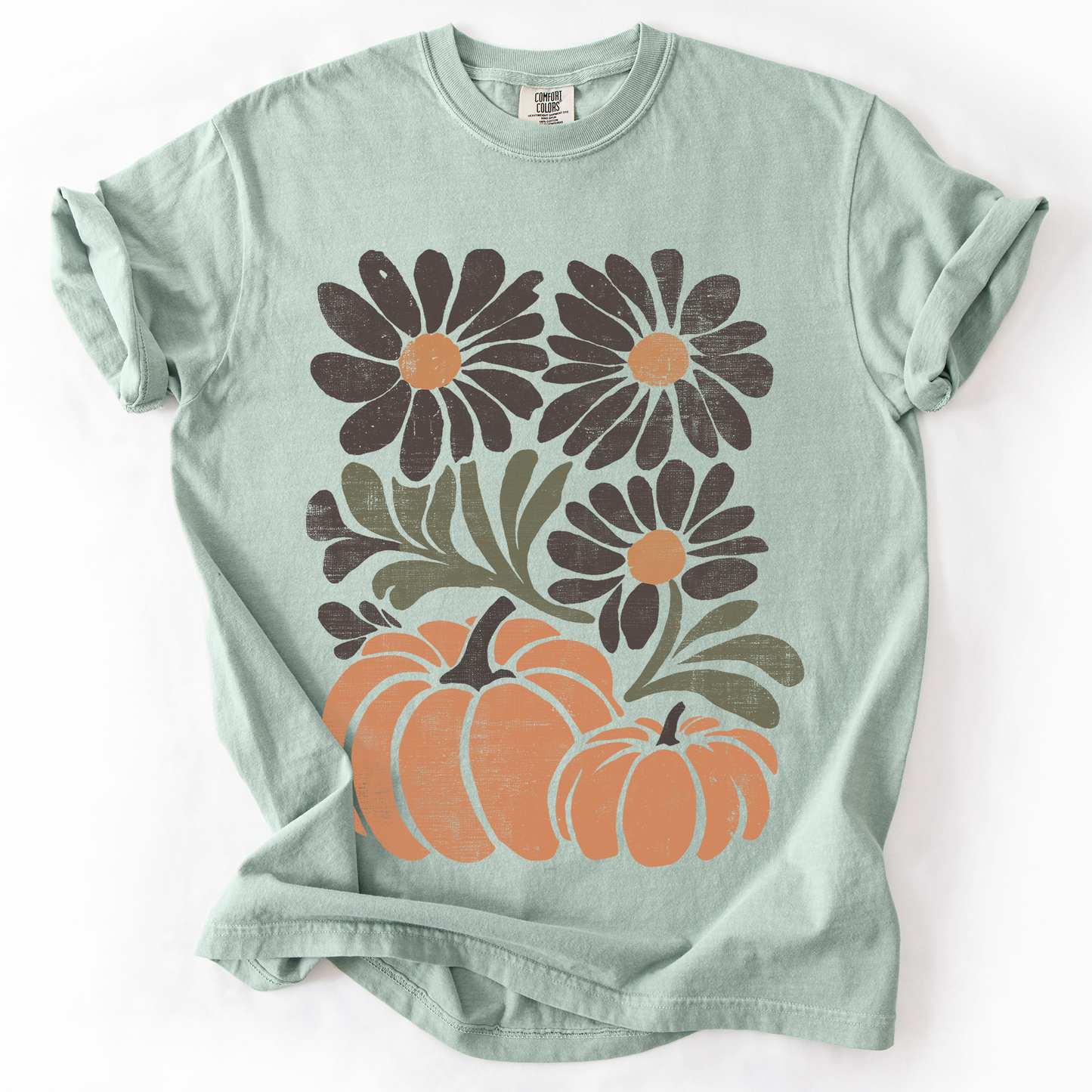 Pumpkins and Flowers, Watercolor, Halloween, Beautiful, Autumn, Fall, Comfort Colors T-Shirt