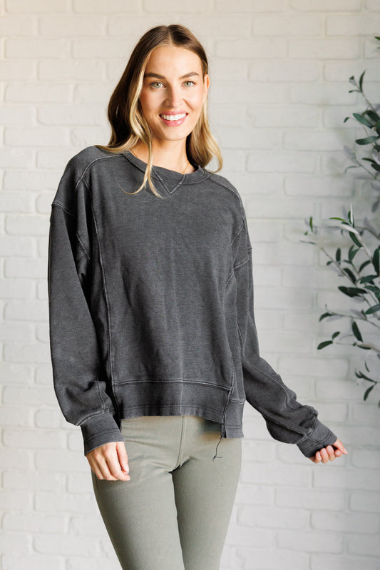 Quick Fix Mineral Wash Crew Neck Pullover Black