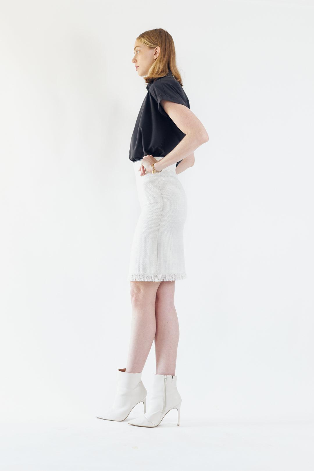 White Mini Tweed Skirt Mid-Weight Tailored Skirt by Le Reussi