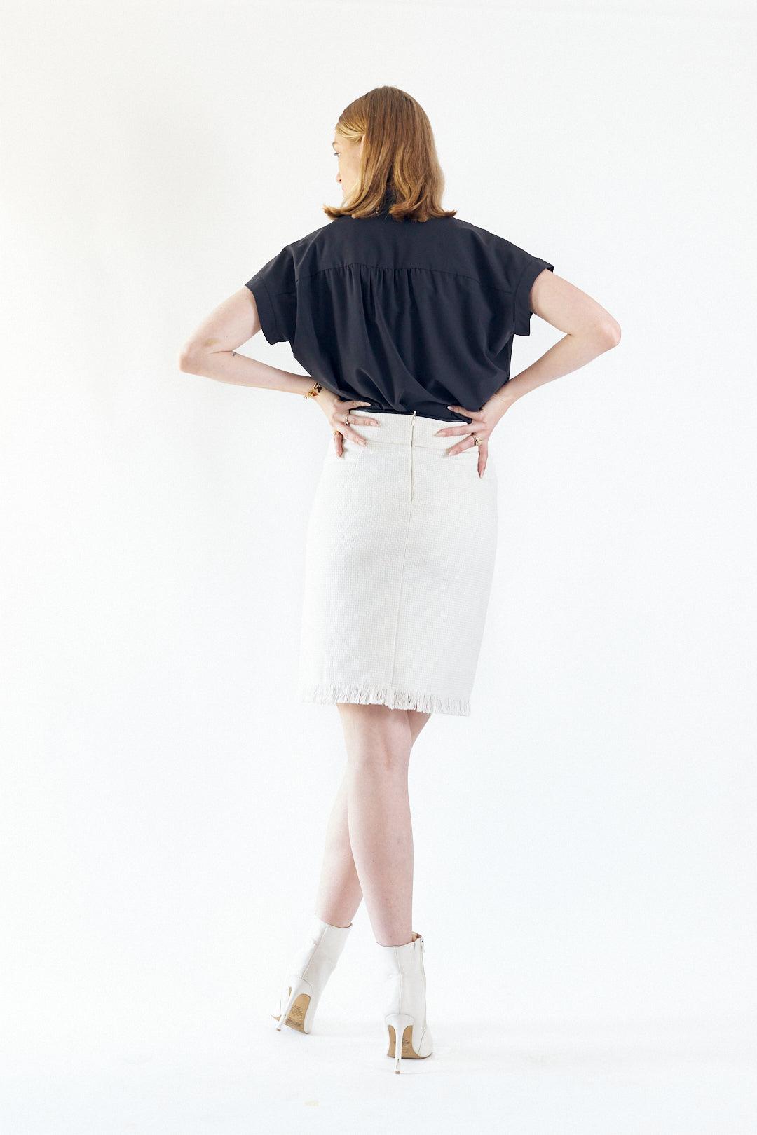 White Mini Tweed Skirt Mid-Weight Tailored Skirt by Le Reussi