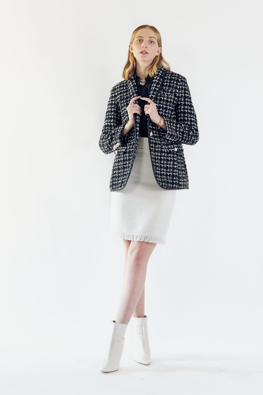 White Mini Tweed Skirt Mid-Weight Tailored Skirt by Le Reussi