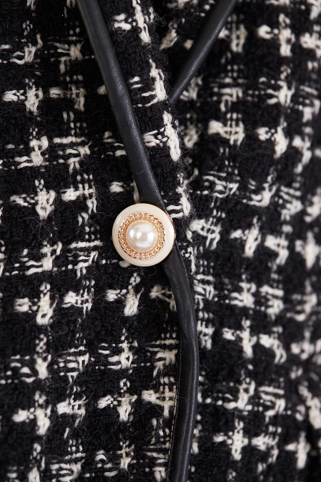 Black & White Tweed Checkers Chic Tailored Blazer Women’s Le Reussi