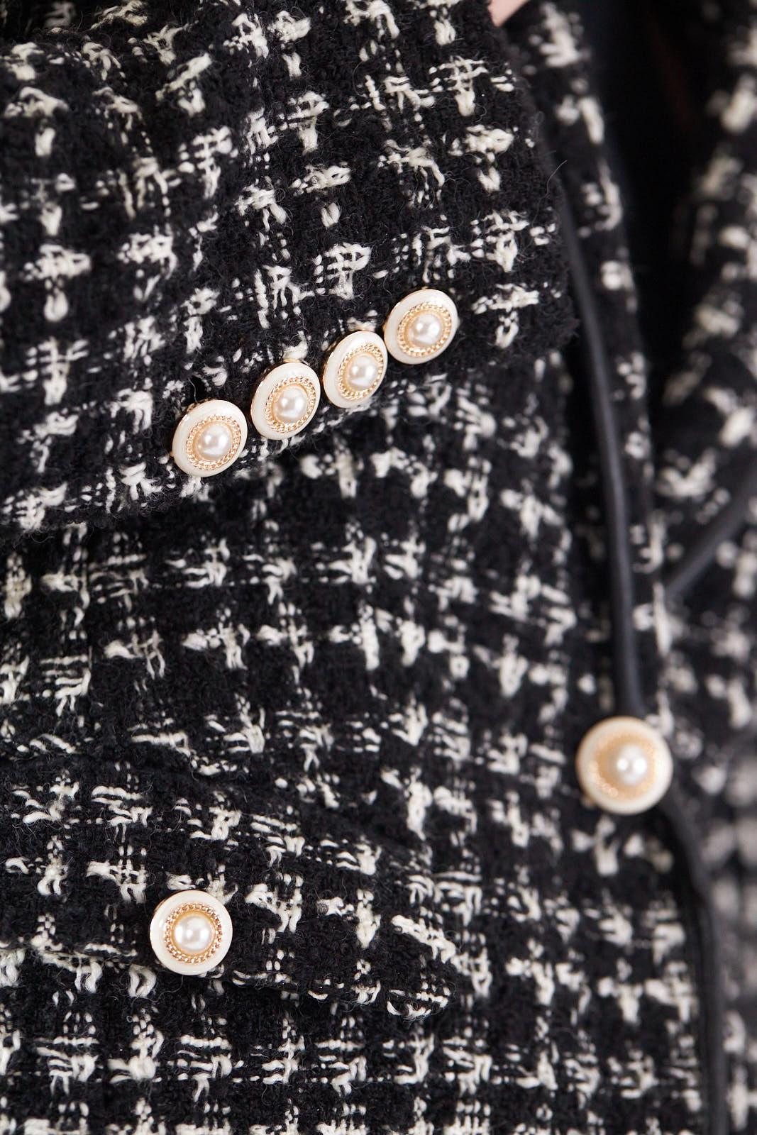 Black & White Tweed Checkers Chic Tailored Blazer Women’s Le Reussi