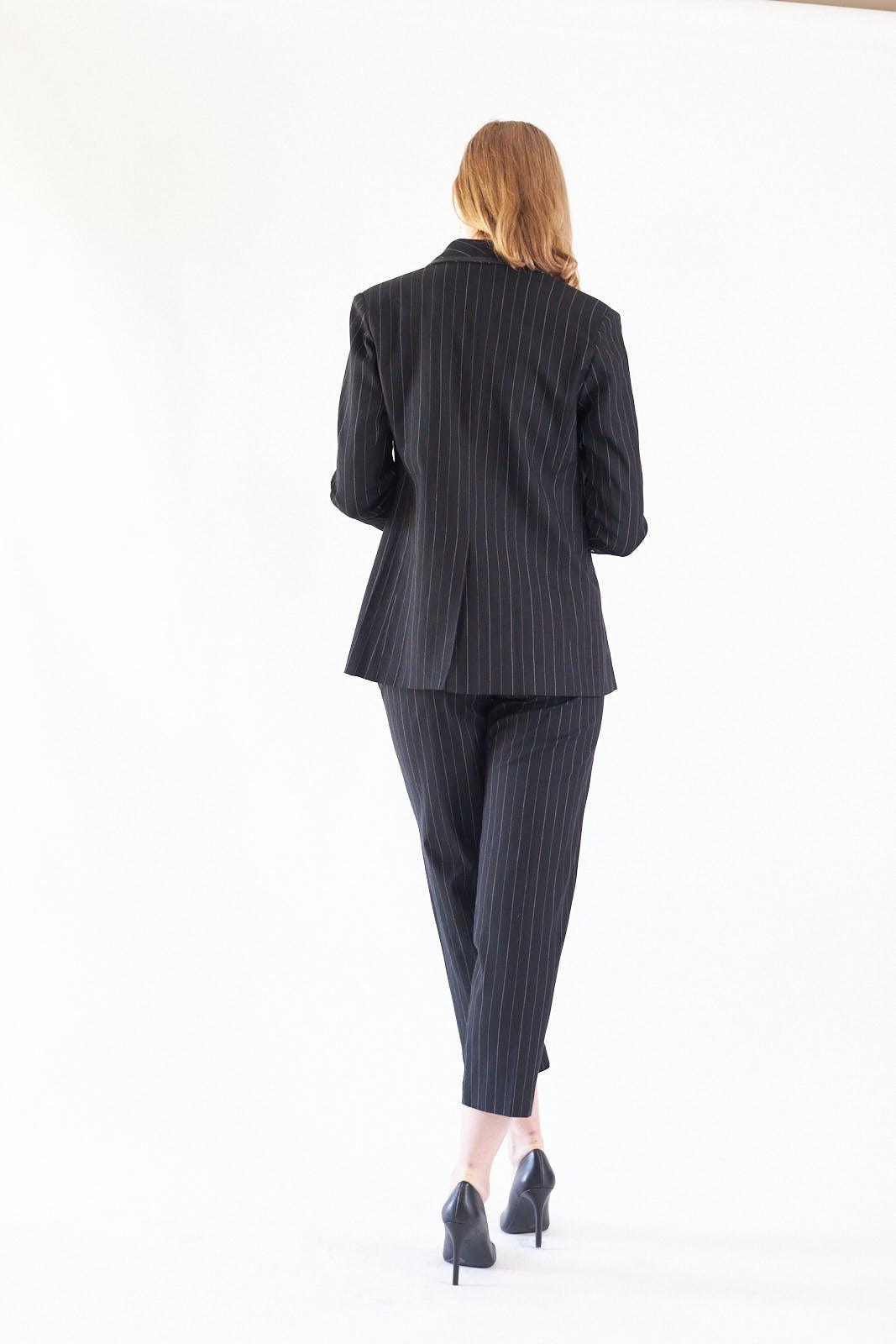 Black Pinstripes Tailored Blazer Women’s Office Jacket Le Reussi