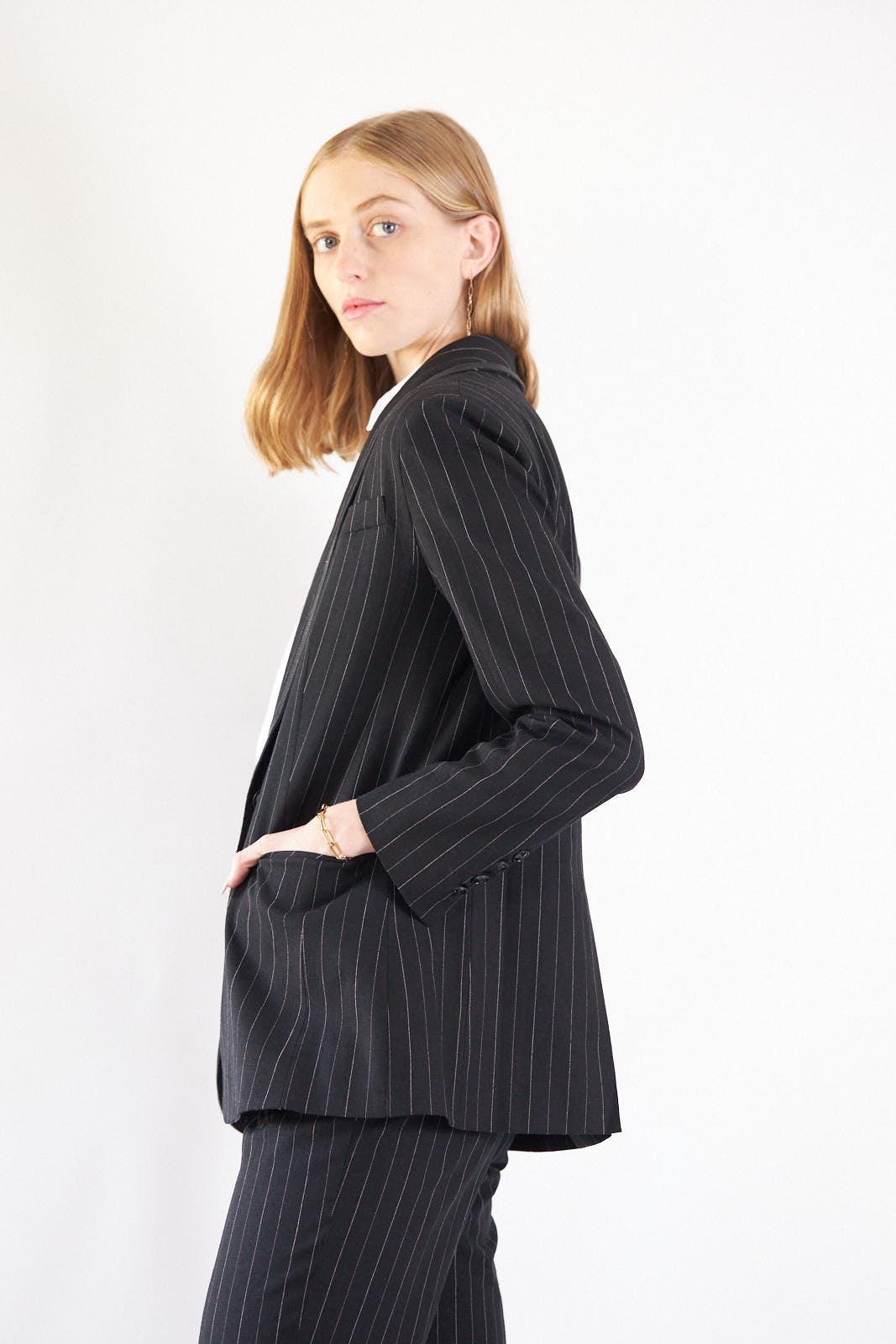 Black Pinstripes Tailored Blazer Women’s Office Jacket Le Reussi