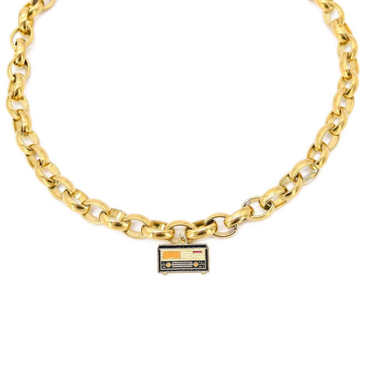 Retro Radio Necklace Handmade 18k Gold Plated Stainless Steel ADIBA