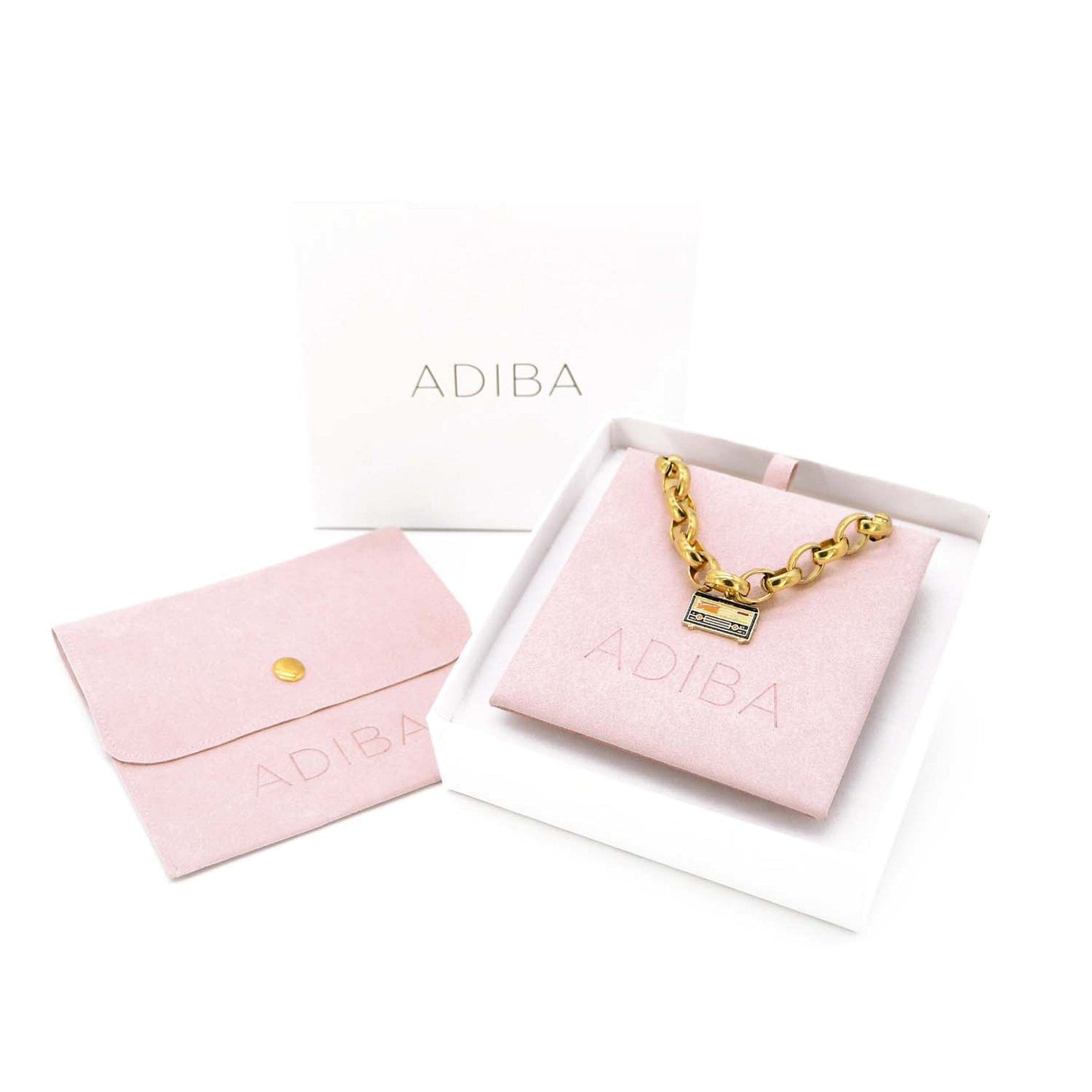 Retro Radio Necklace Handmade 18k Gold Plated Stainless Steel ADIBA
