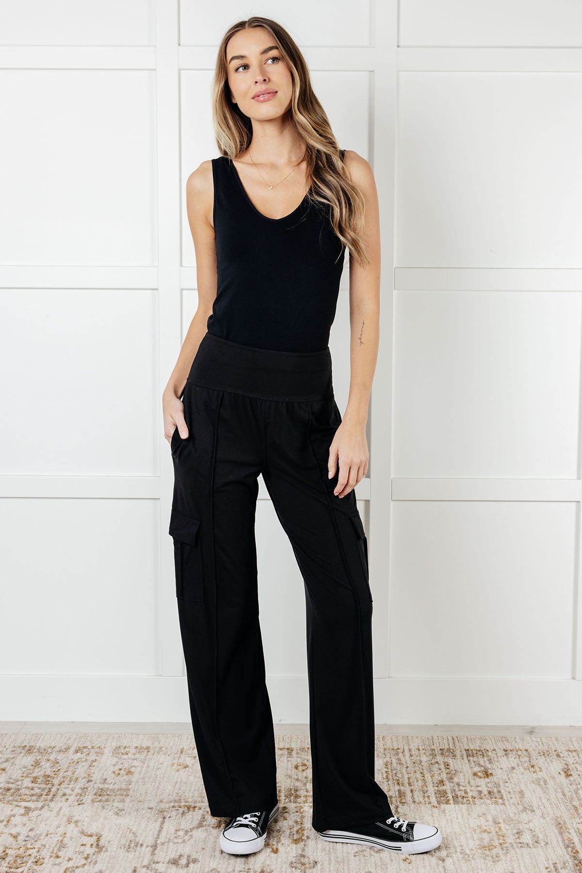 Race to Relax Black Microfiber Nylon Cargo Pants