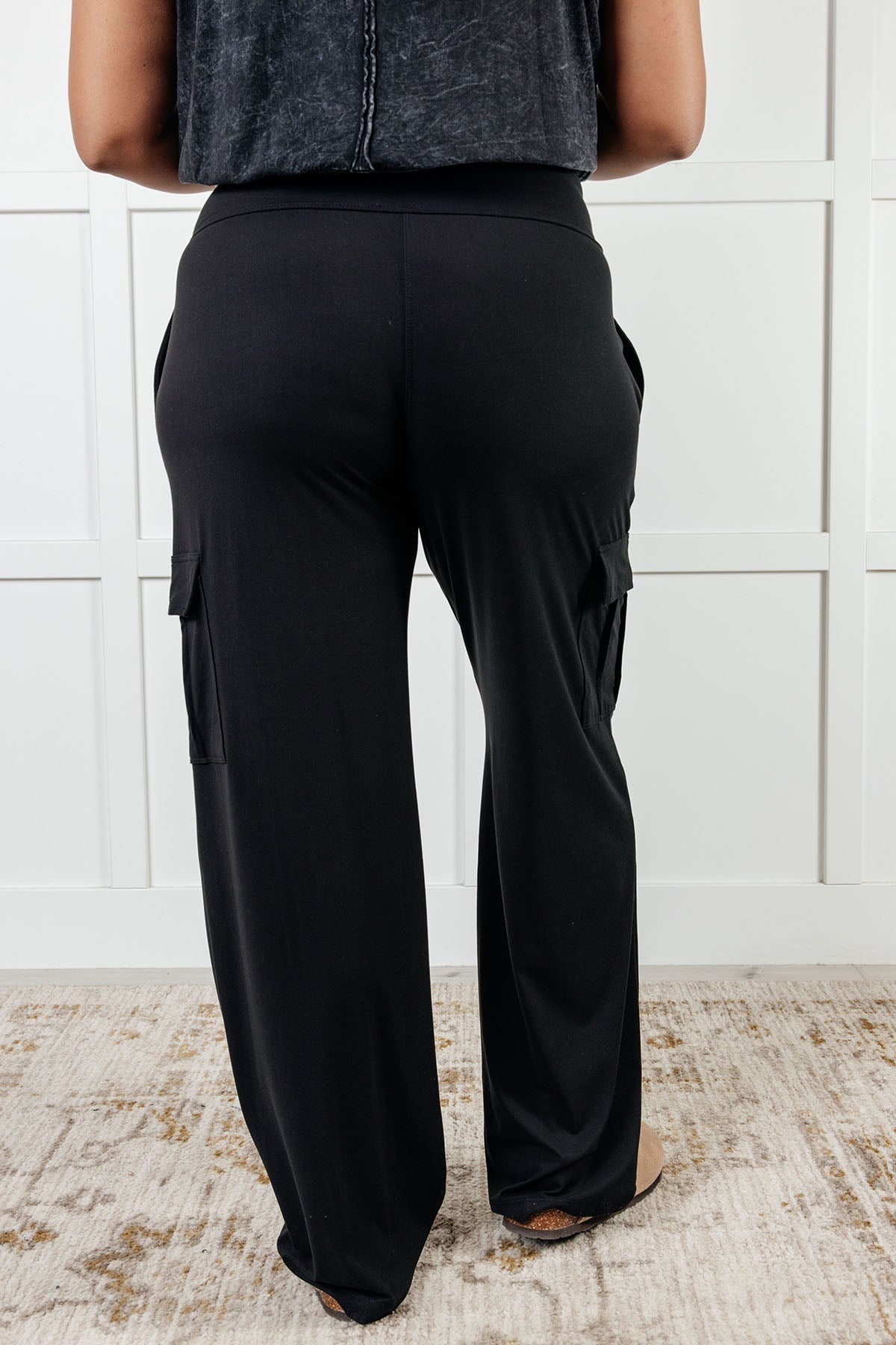 Race to Relax Black Microfiber Nylon Cargo Pants