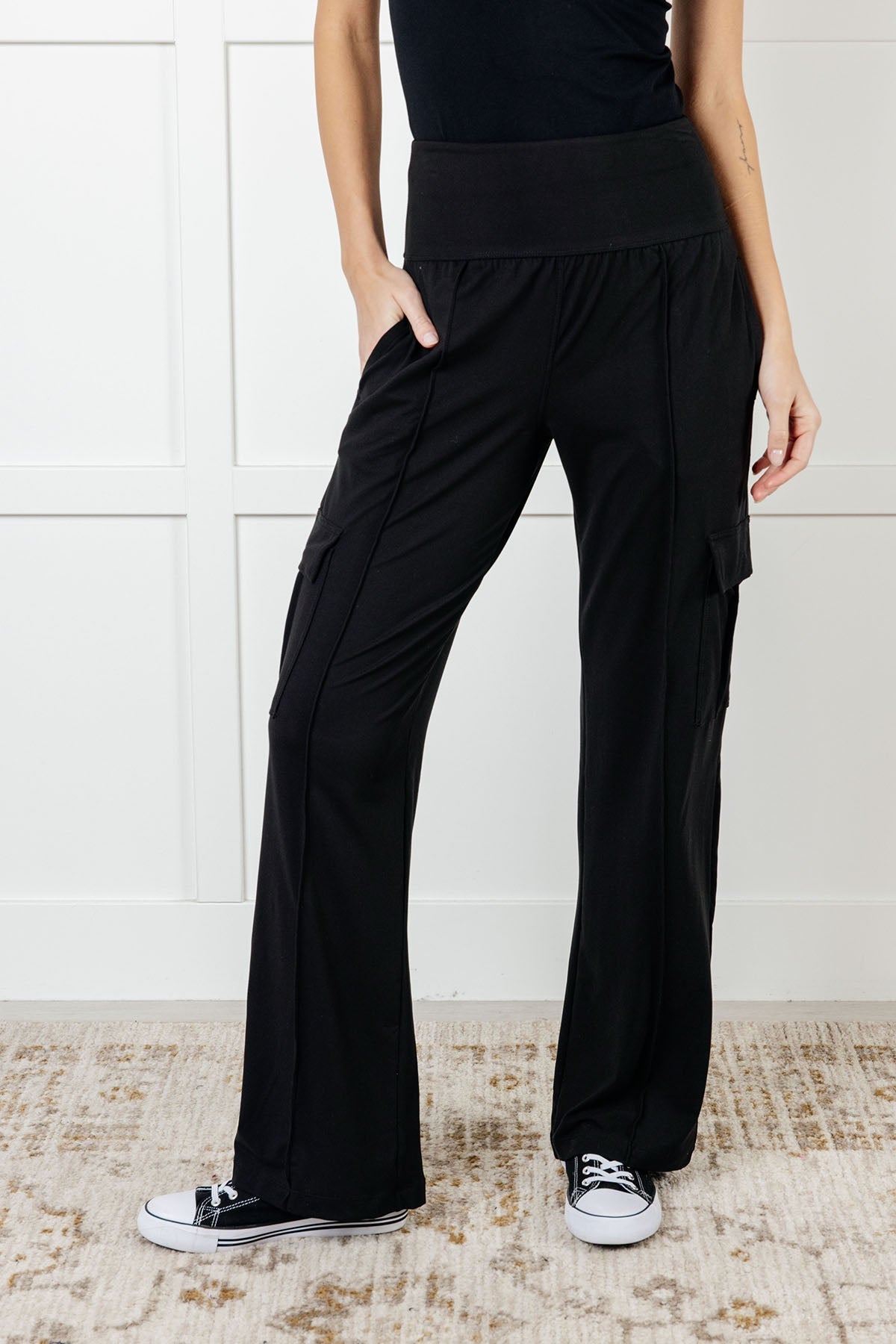 Race to Relax Black Microfiber Nylon Cargo Pants