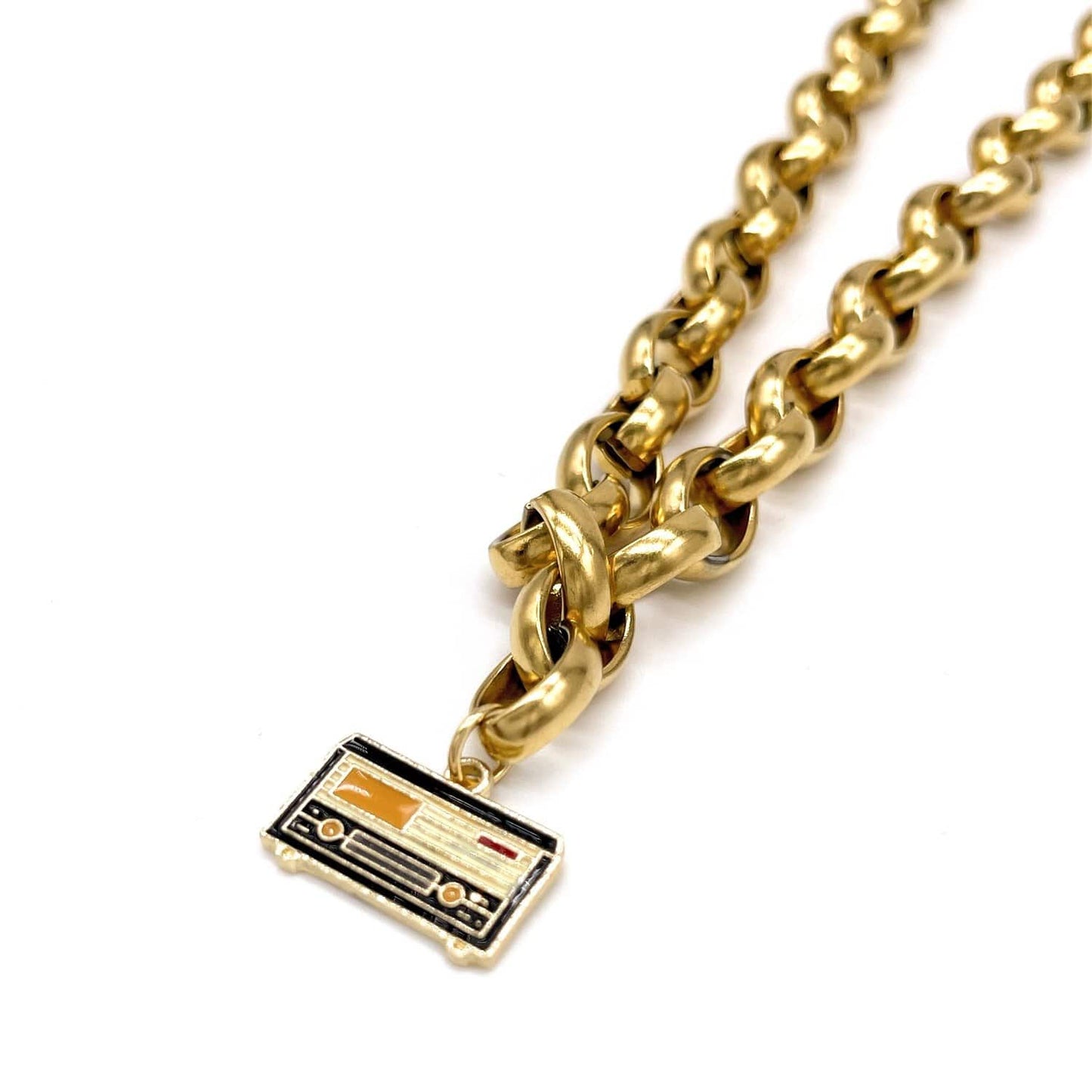 Retro Radio Necklace Handmade 18k Gold Plated Stainless Steel ADIBA