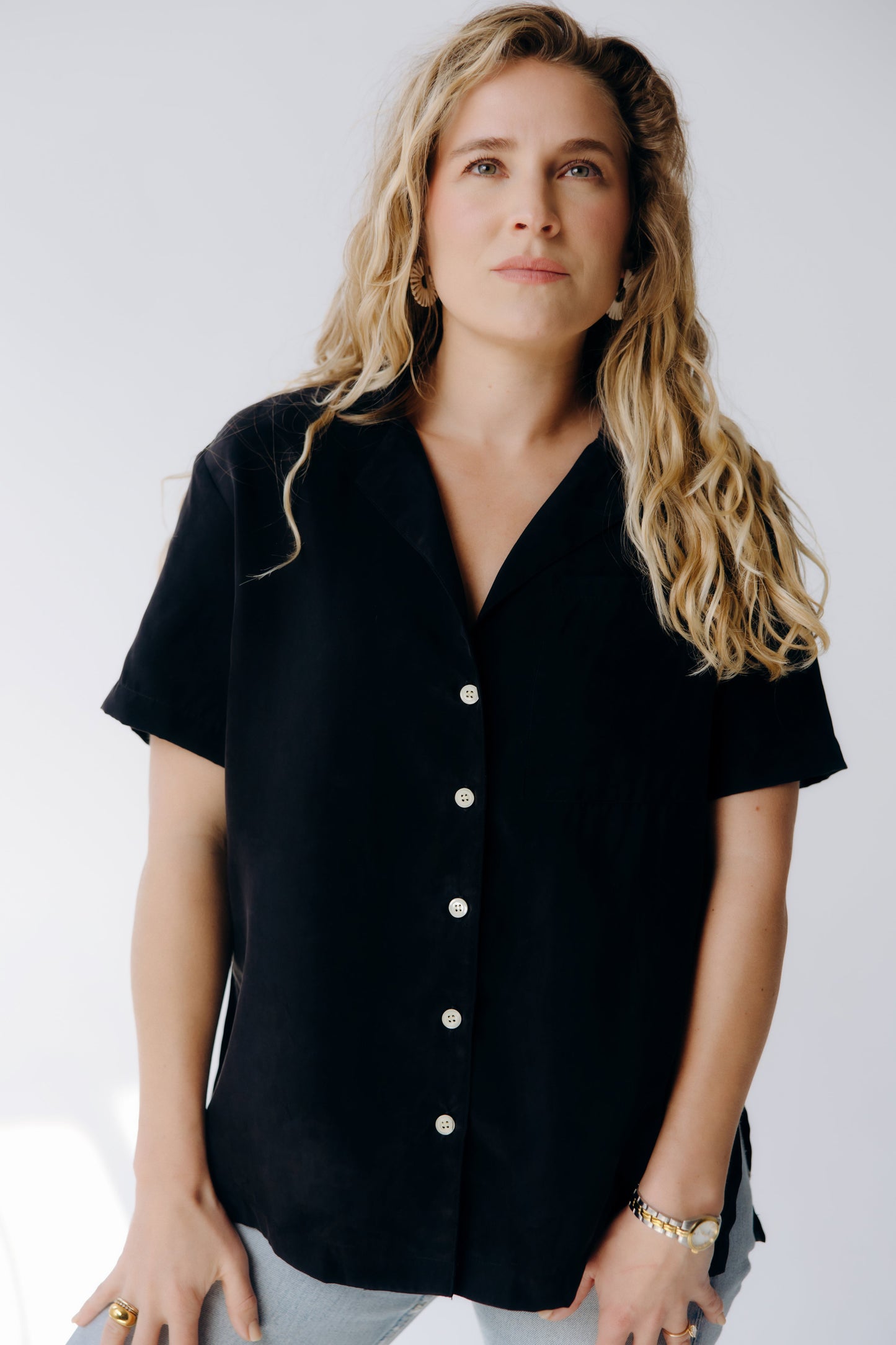 Washable Cupro Silk-Like Button Down Shirt