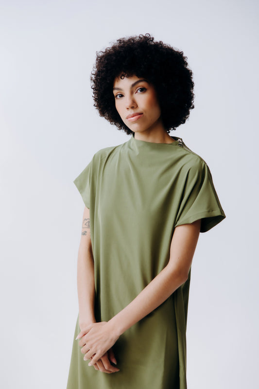 Mock Neck Shoulder Zip Dress