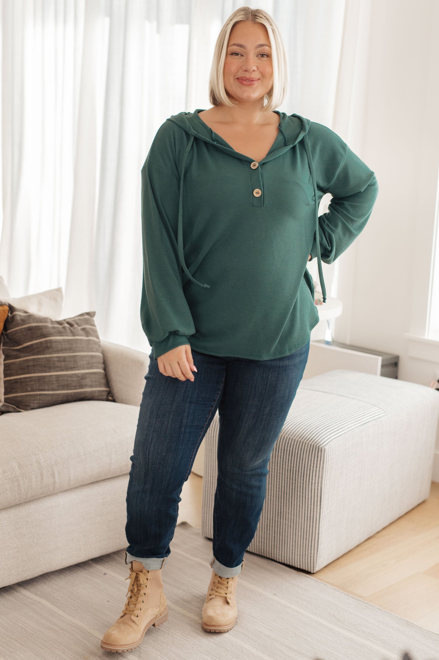 Rainy Day Waffle Knit Henley Hoodie Sweet Rae's Boutique