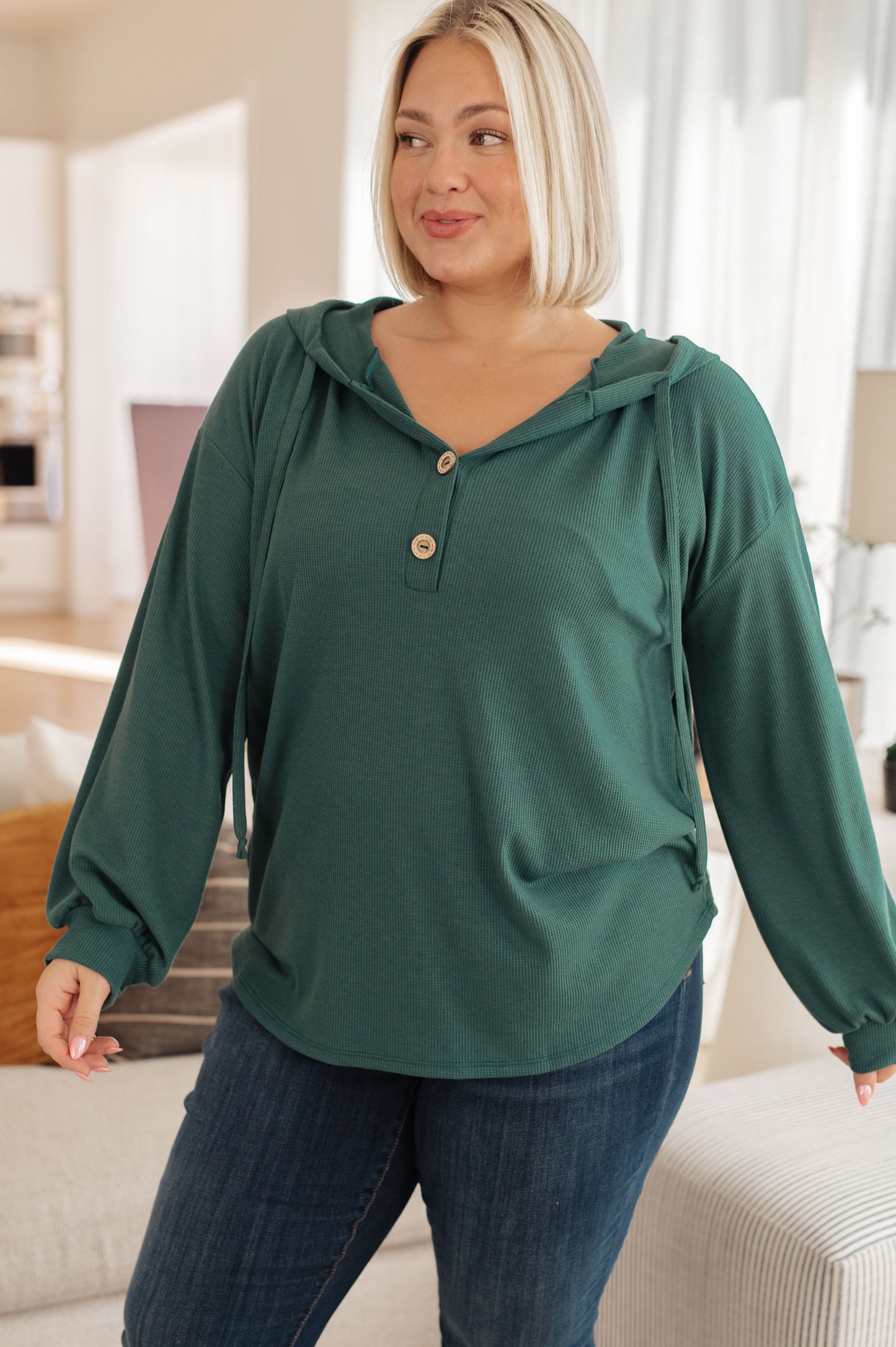 Rainy Day Waffle Knit Henley Hoodie Sweet Rae's Boutique