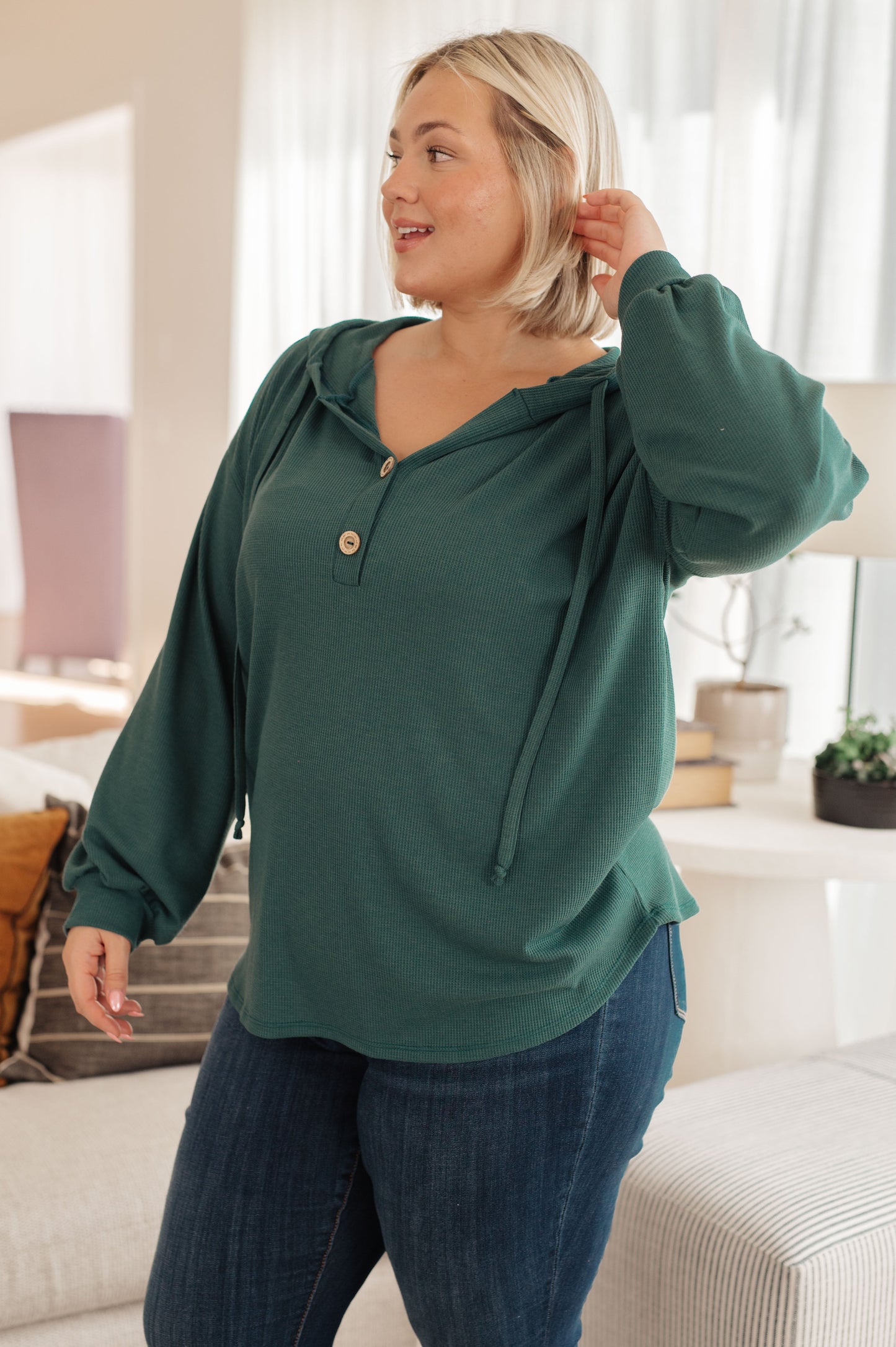 Rainy Day Waffle Knit Henley Hoodie Sweet Rae's Boutique
