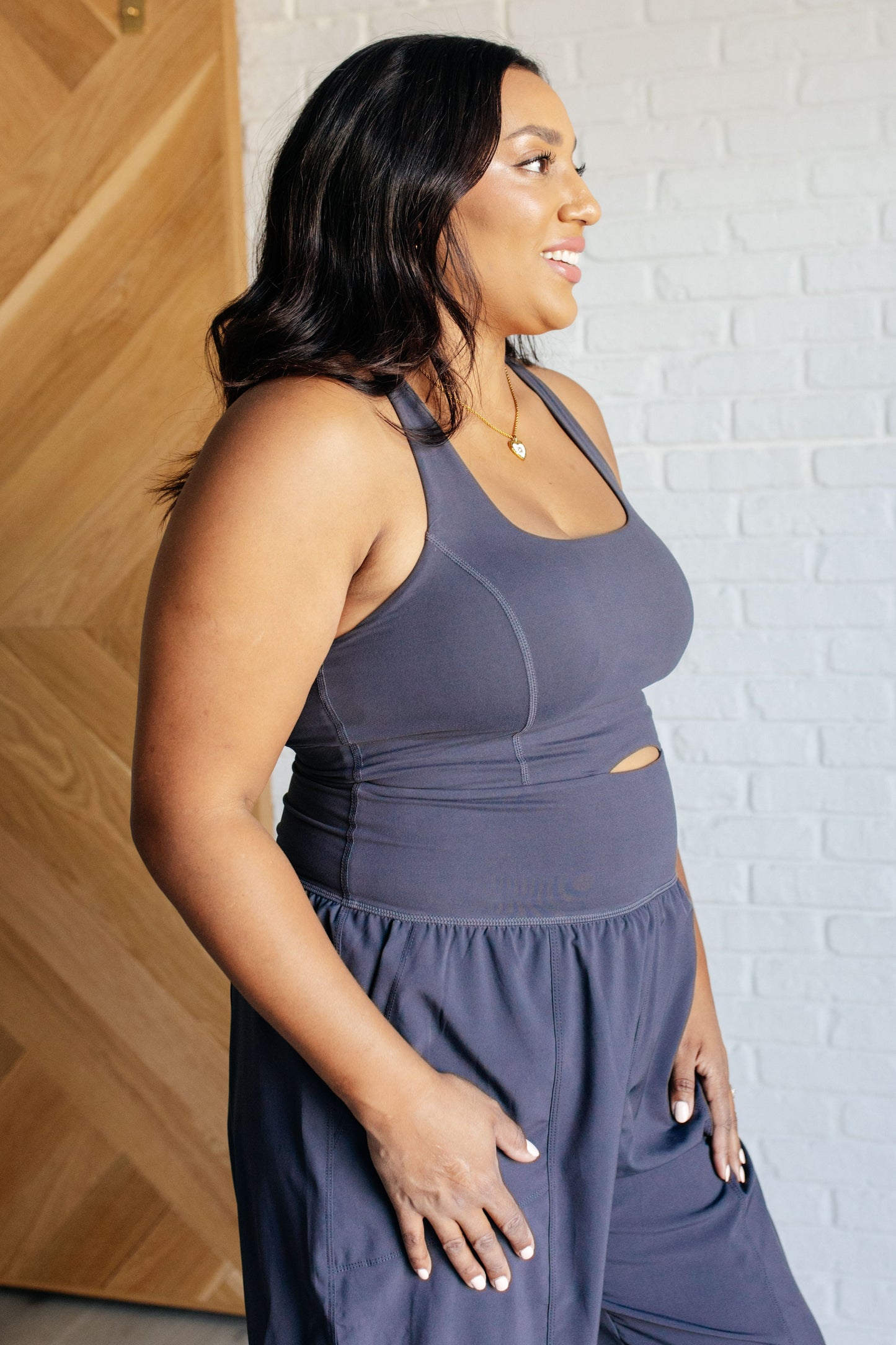 Raising Heart Rate Cutout Jumpsuit Charcoal Jumpsuit