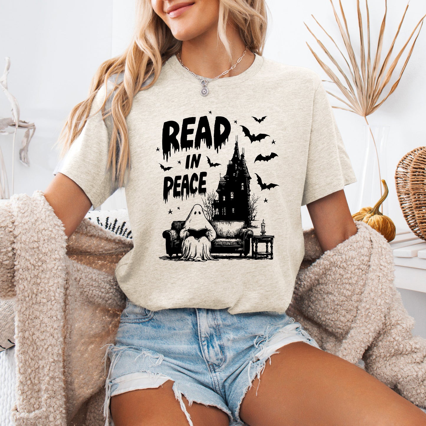 Read In Peace, Ghost, Haunted, Halloween, Spooky, Bookish, Library, Booktok, Trending Graphic Tee, Tshirt