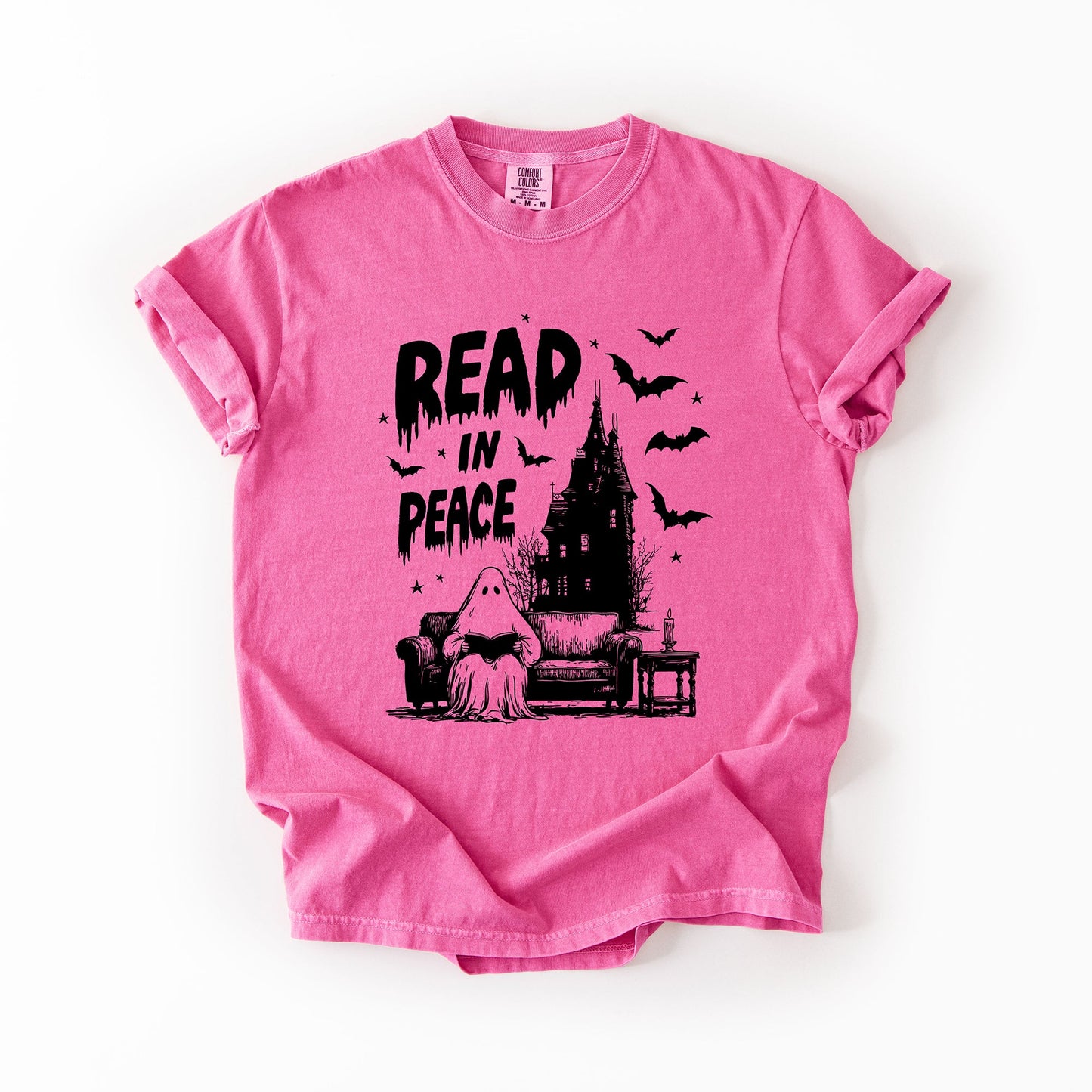 Read In Peace, Ghost, Haunted, Halloween, Spooky, Bookish, Library, Booktok, Trending Graphic Tee, Comfort Colors T-Shirt