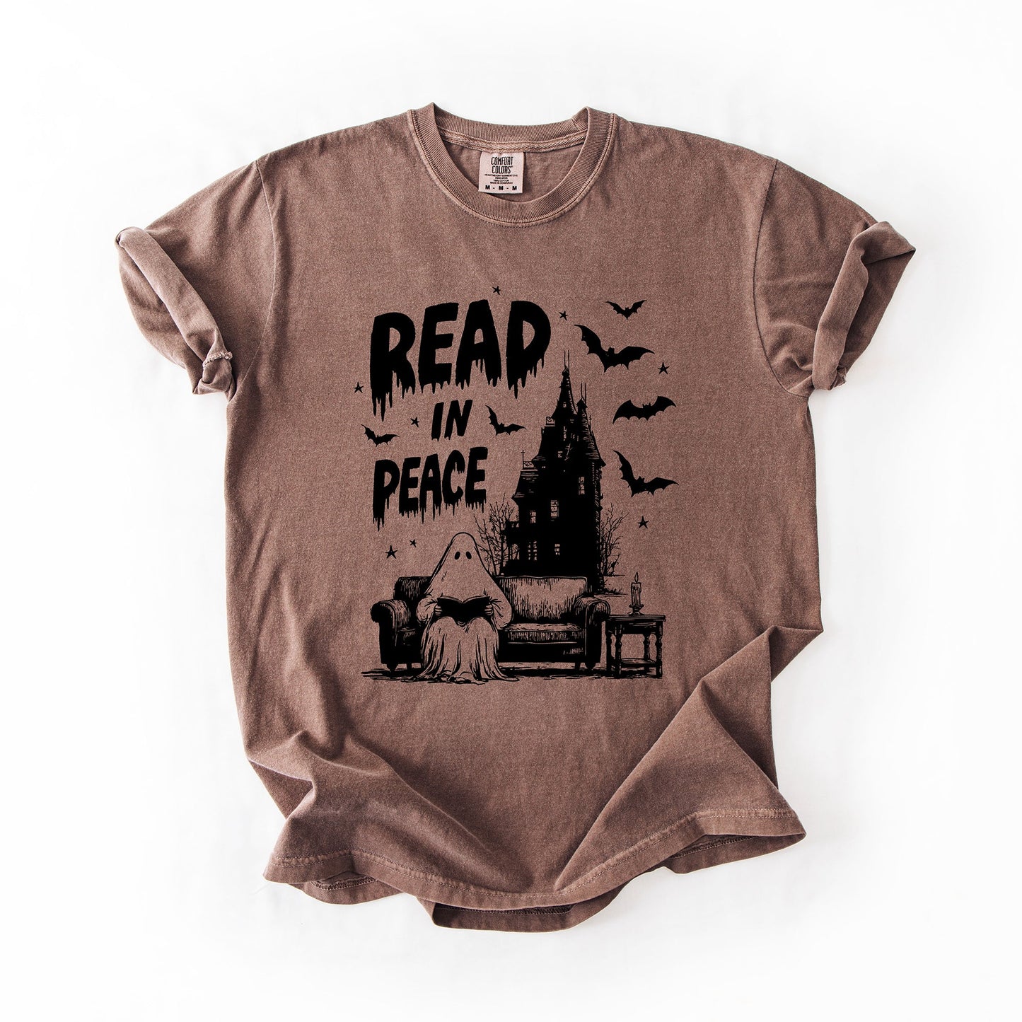 Read In Peace, Ghost, Haunted, Halloween, Spooky, Bookish, Library, Booktok, Trending Graphic Tee, Comfort Colors T-Shirt