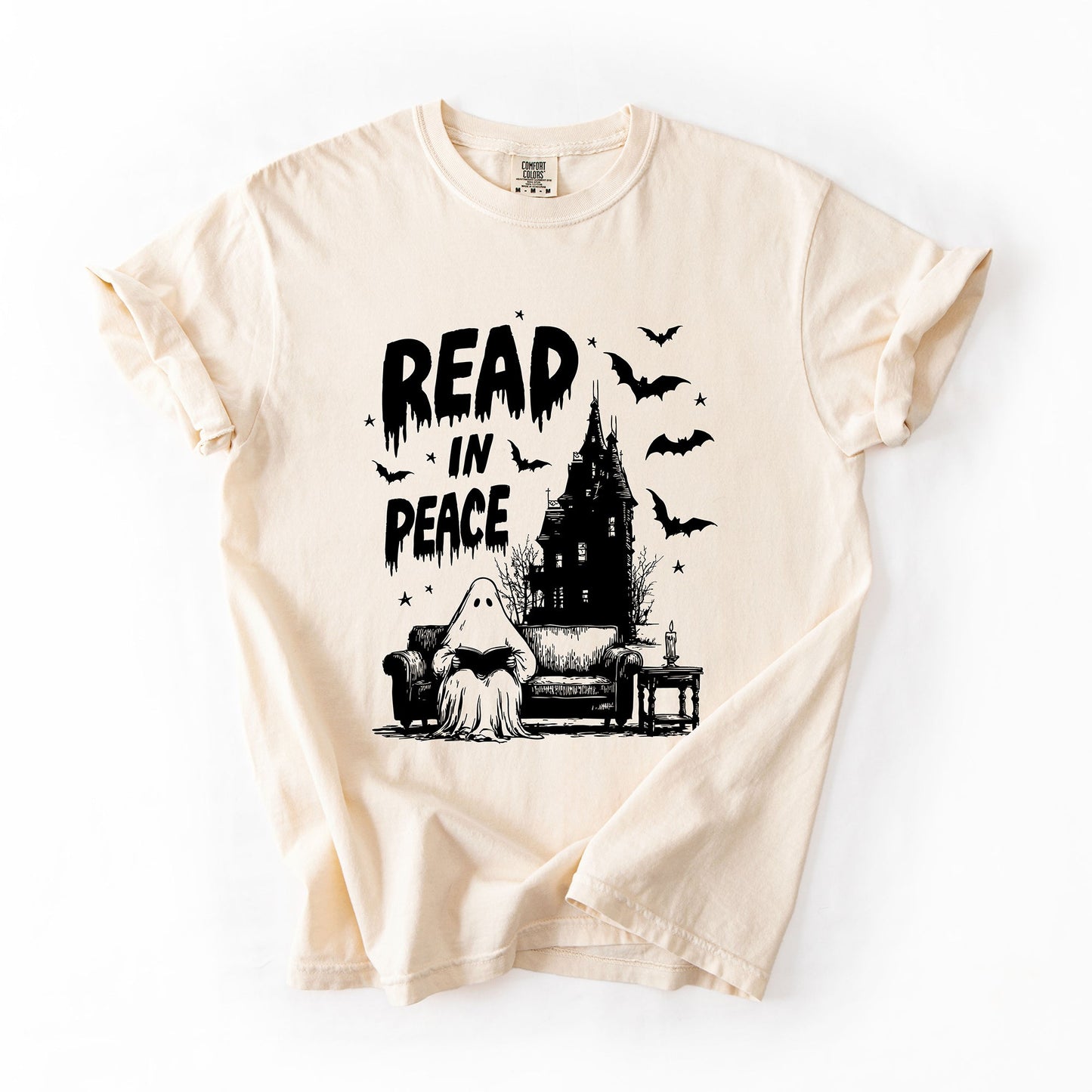 Read In Peace, Ghost, Haunted, Halloween, Spooky, Bookish, Library, Booktok, Trending Graphic Tee, Comfort Colors T-Shirt
