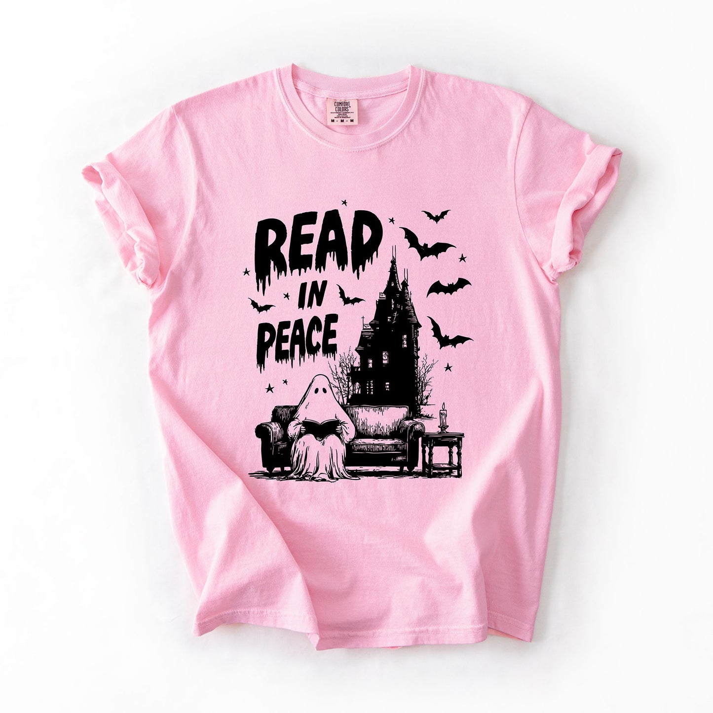 Read In Peace, Ghost, Haunted, Halloween, Spooky, Bookish, Library, Booktok, Trending Graphic Tee, Comfort Colors T-Shirt