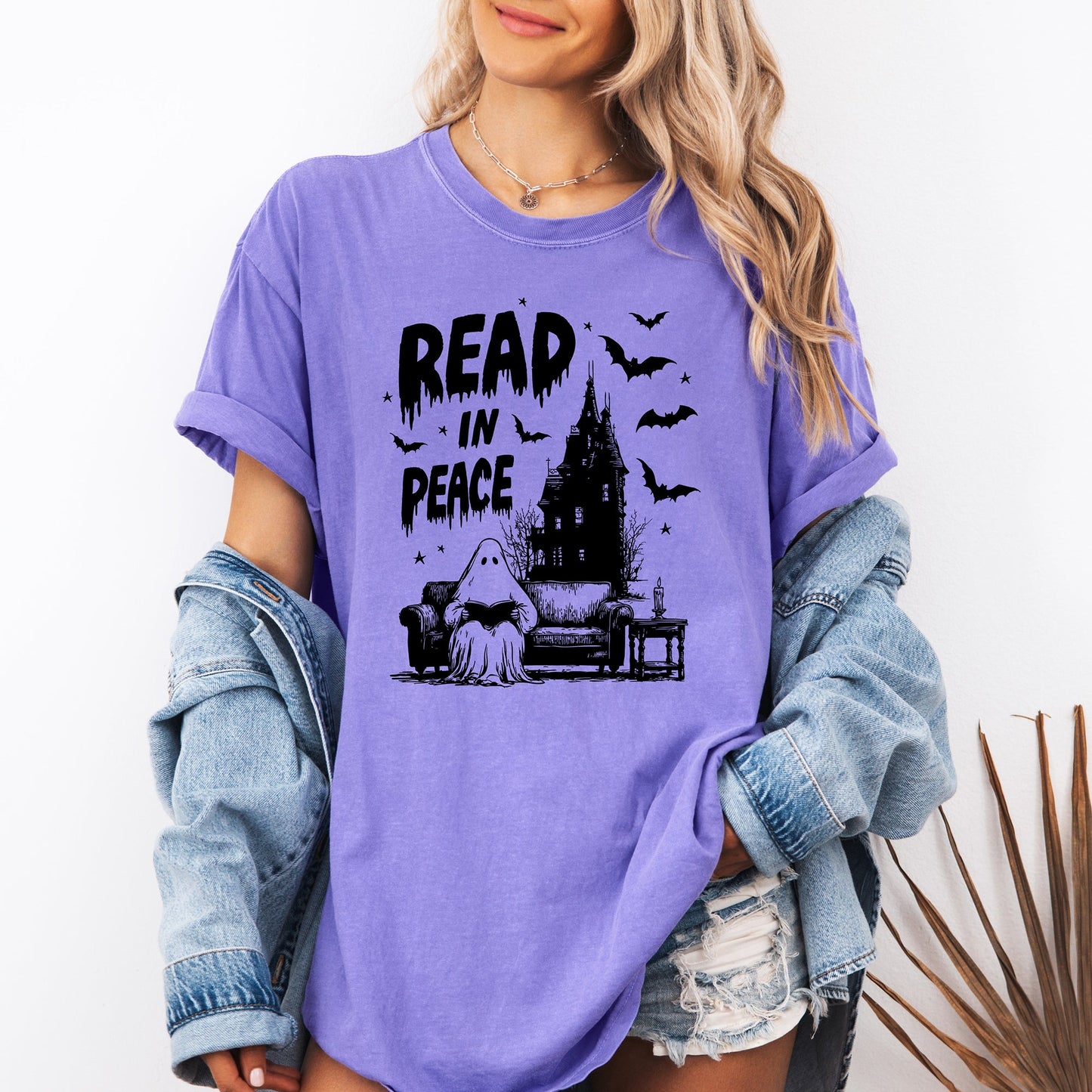 Read In Peace, Ghost, Haunted, Halloween, Spooky, Bookish, Library, Booktok, Trending Graphic Tee, Comfort Colors T-Shirt