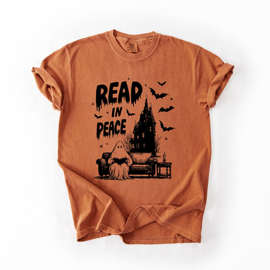 Read In Peace, Ghost, Haunted, Halloween, Spooky, Bookish, Library, Booktok, Trending Graphic Tee, Comfort Colors T-Shirt