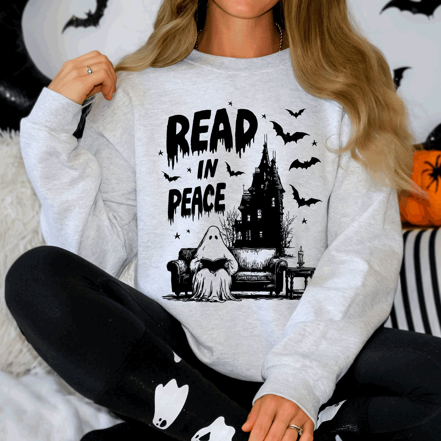 Read In Peace, Ghost, Haunted, Halloween, Spooky, Bookish, Library, Booktok, Trending Graphic Sweatshirt