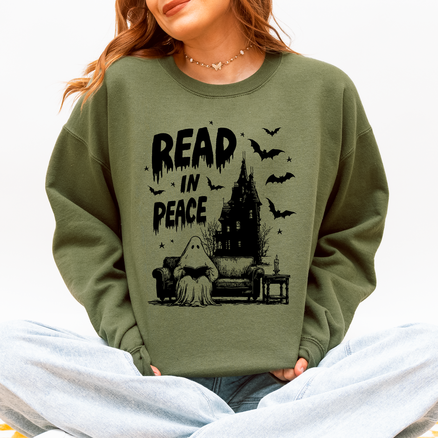 Read In Peace, Ghost, Haunted, Halloween, Spooky, Bookish, Library, Booktok, Trending Graphic Sweatshirt