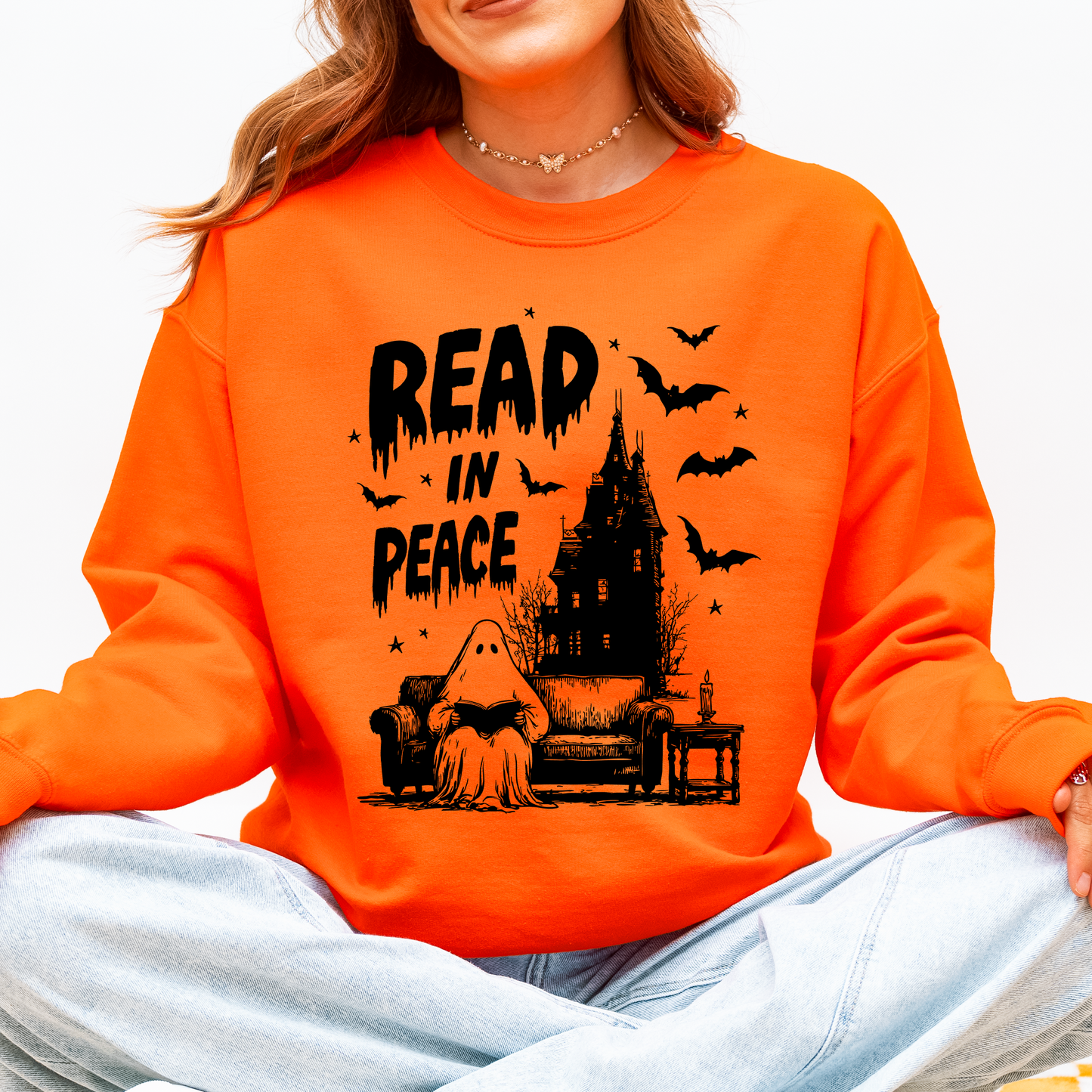 Read In Peace, Ghost, Haunted, Halloween, Spooky, Bookish, Library, Booktok, Trending Graphic Sweatshirt