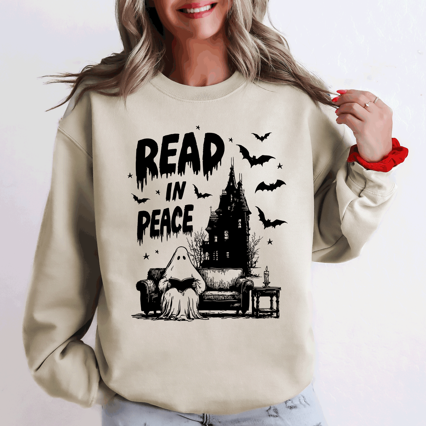 Read In Peace, Ghost, Haunted, Halloween, Spooky, Bookish, Library, Booktok, Trending Graphic Sweatshirt