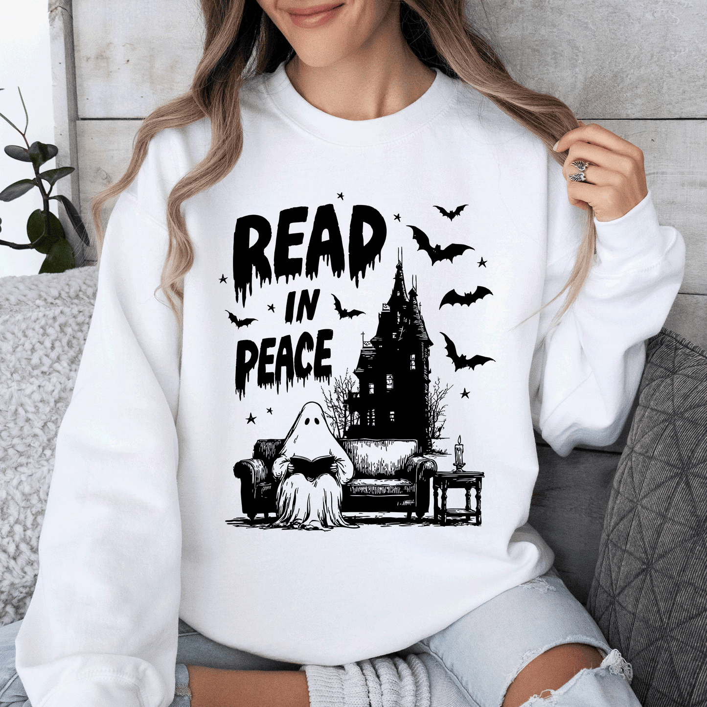 Read In Peace, Ghost, Haunted, Halloween, Spooky, Bookish, Library, Booktok, Trending Graphic Sweatshirt