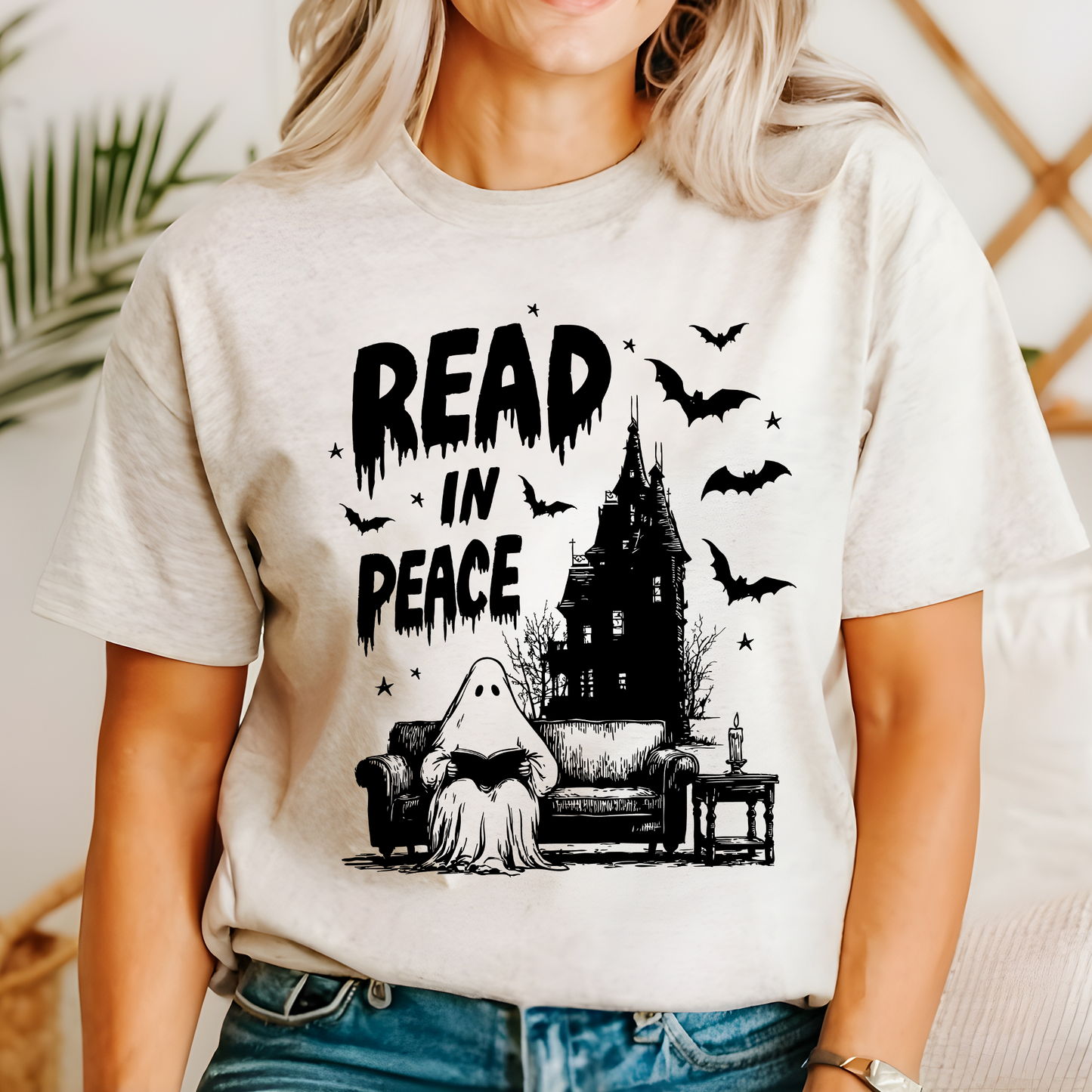 Read In Peace, Ghost, Haunted, Halloween, Spooky, Bookish, Library, Booktok, Trending Graphic Tee, Tshirt