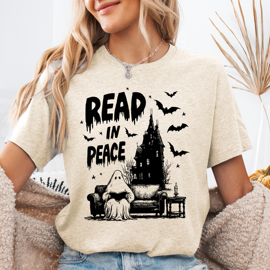Read In Peace, Ghost, Haunted, Halloween, Spooky, Bookish, Library, Booktok, Trending Graphic Tee, Tshirt