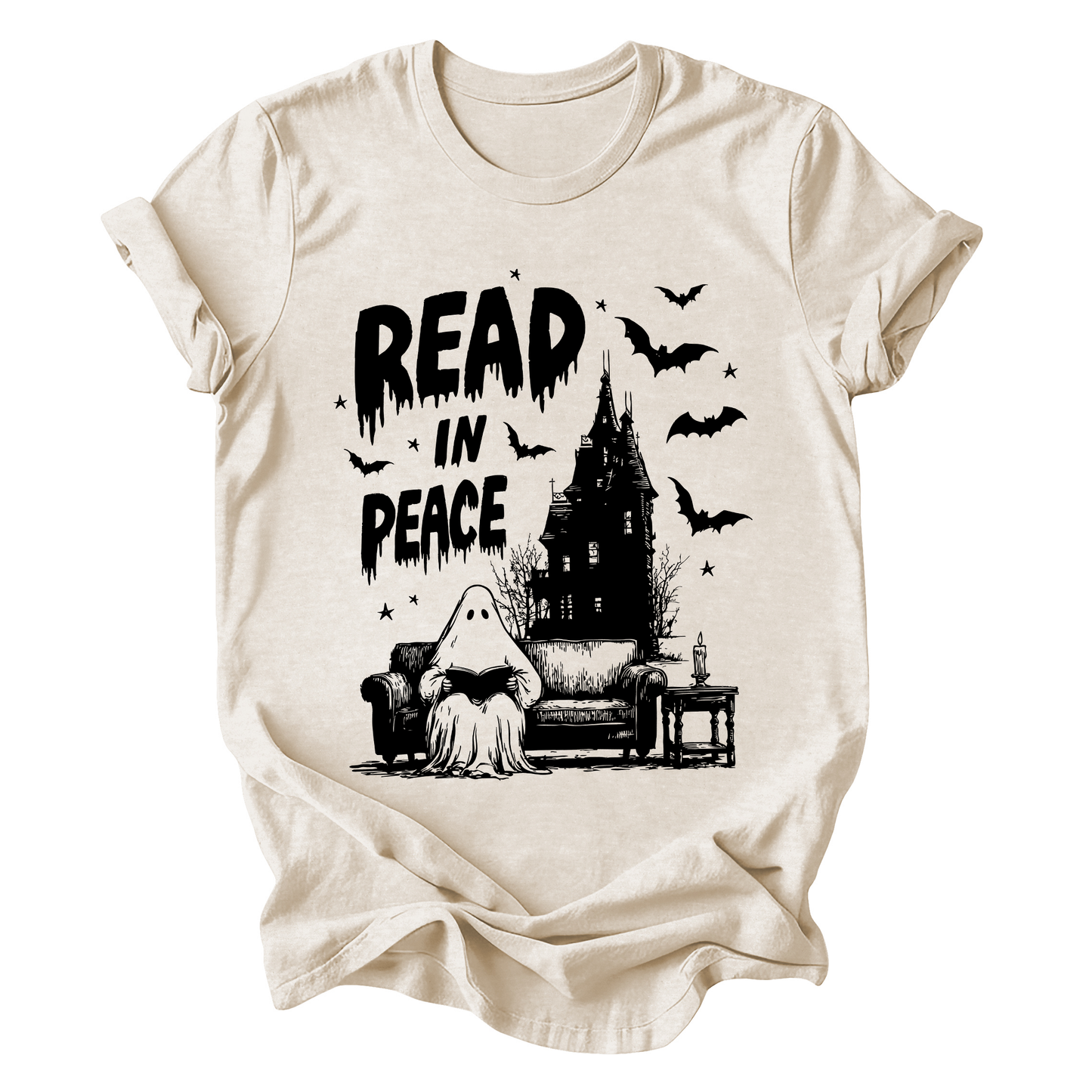 Read In Peace, Ghost, Haunted, Halloween, Spooky, Bookish, Library, Booktok, Trending Graphic Tee, Tshirt