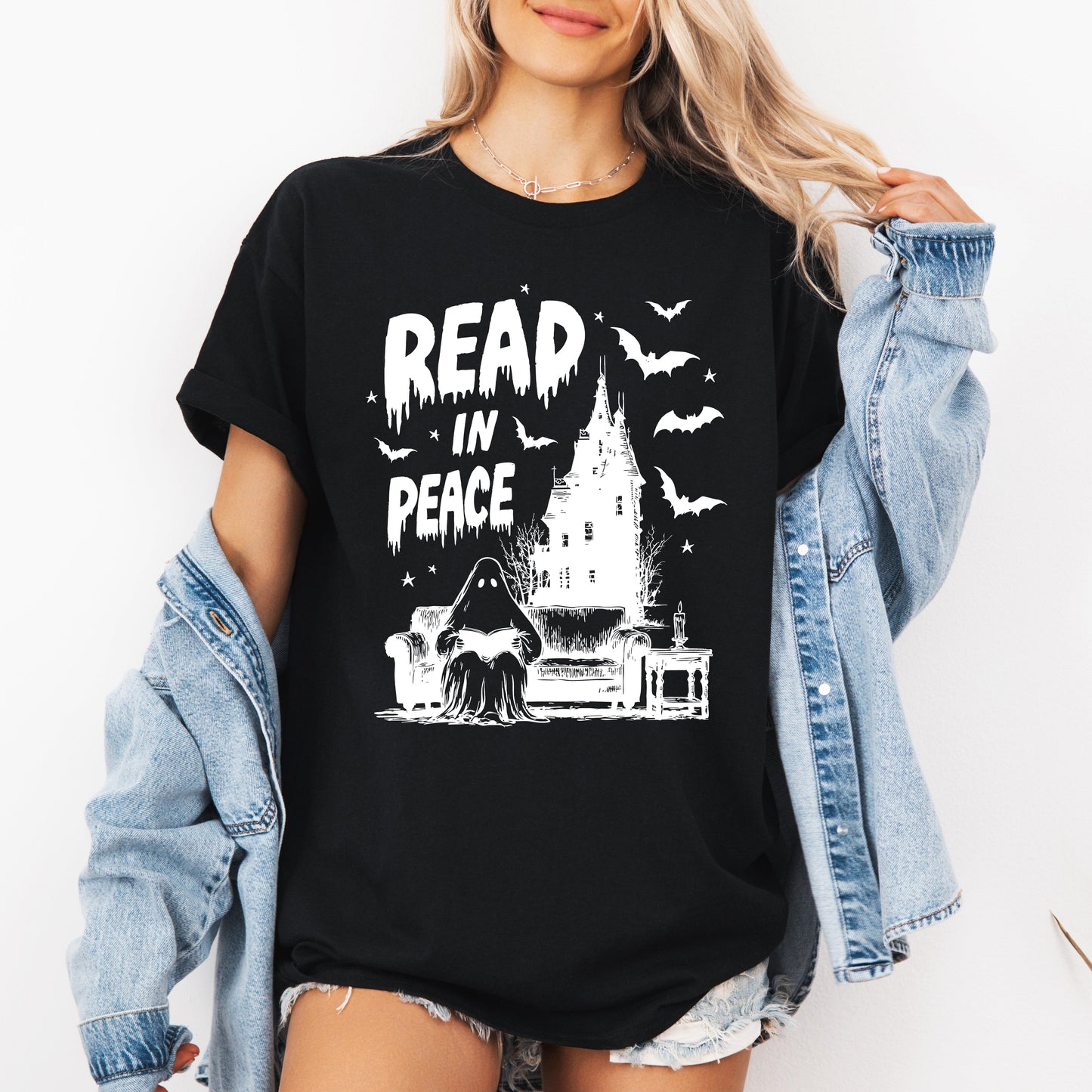 Read In Peace, Ghost, Haunted, Halloween, Spooky, Bookish, Library, Booktok, Trending Graphic Tee, Tshirt