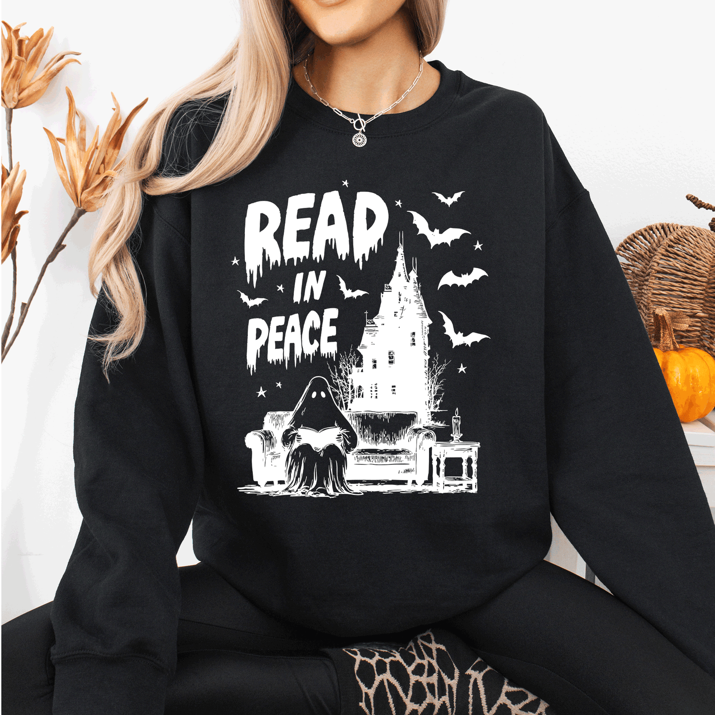 Read In Peace, Ghost, Haunted, Halloween, Spooky, Bookish, Library, Booktok, Trending Graphic Sweatshirt