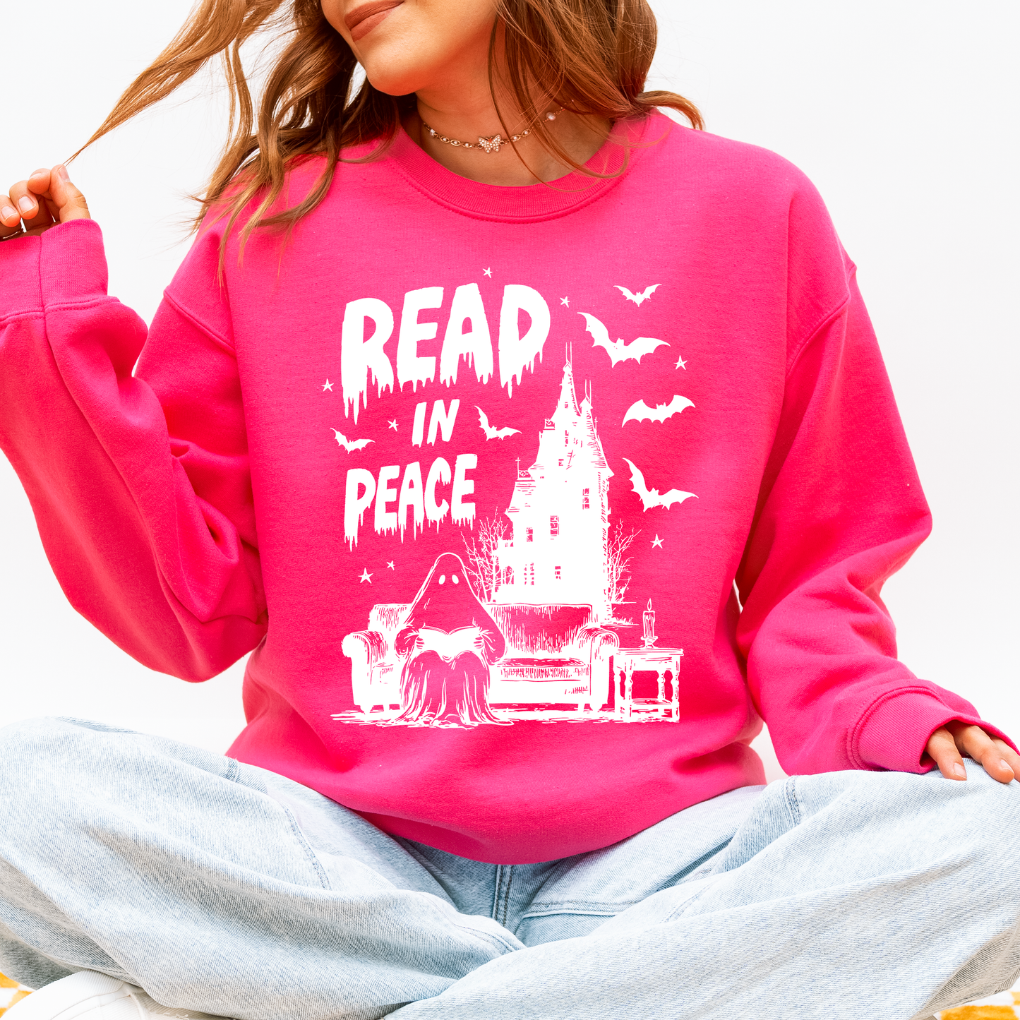 Read In Peace, Ghost, Haunted, Halloween, Spooky, Bookish, Library, Booktok, Trending Graphic Sweatshirt