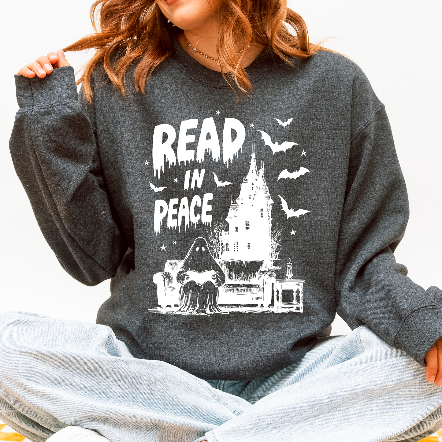 Read In Peace, Ghost, Haunted, Halloween, Spooky, Bookish, Library, Booktok, Trending Graphic Sweatshirt